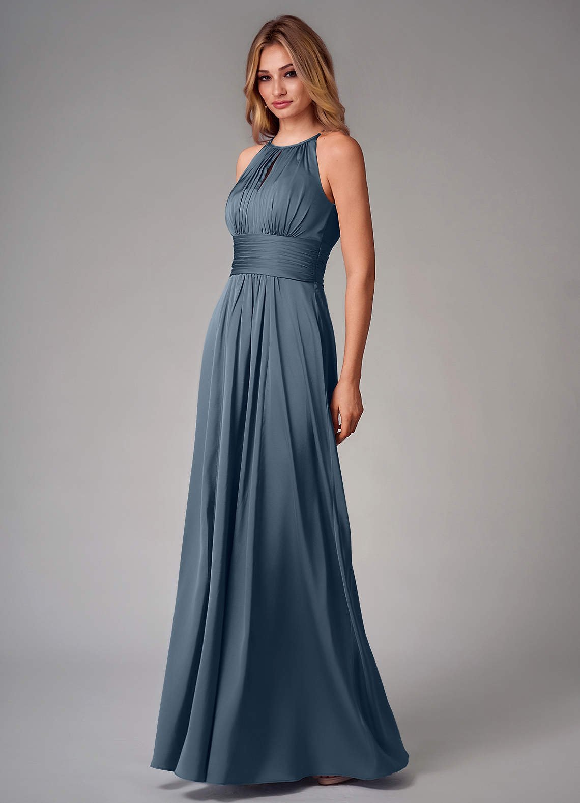 Bonnie A-Line Halter Stretch Satin Bridesmaid Dress in Twilight