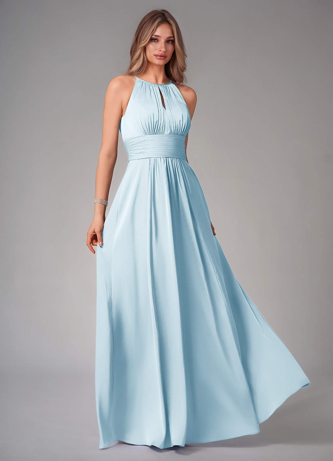 Bonnie A-Line Halter Stretch Satin Bridesmaid Dress in Sky Blue