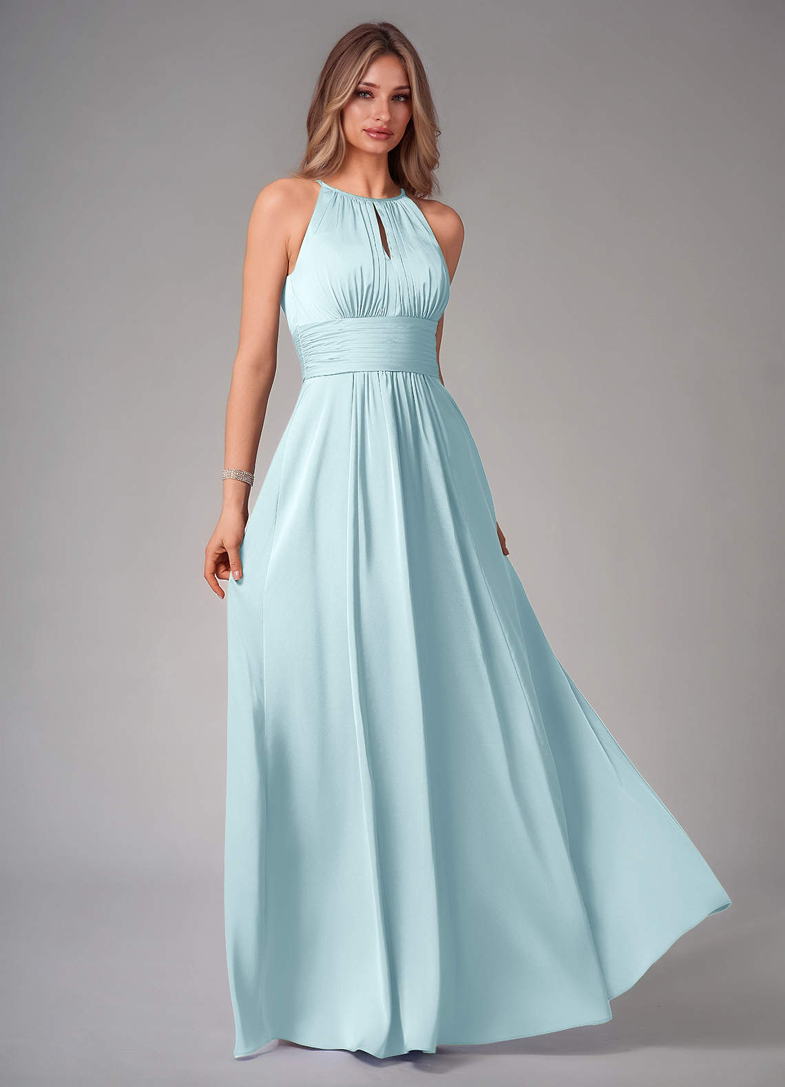 Bonnie A-Line Halter Stretch Satin Bridesmaid Dress in Cloud Blue