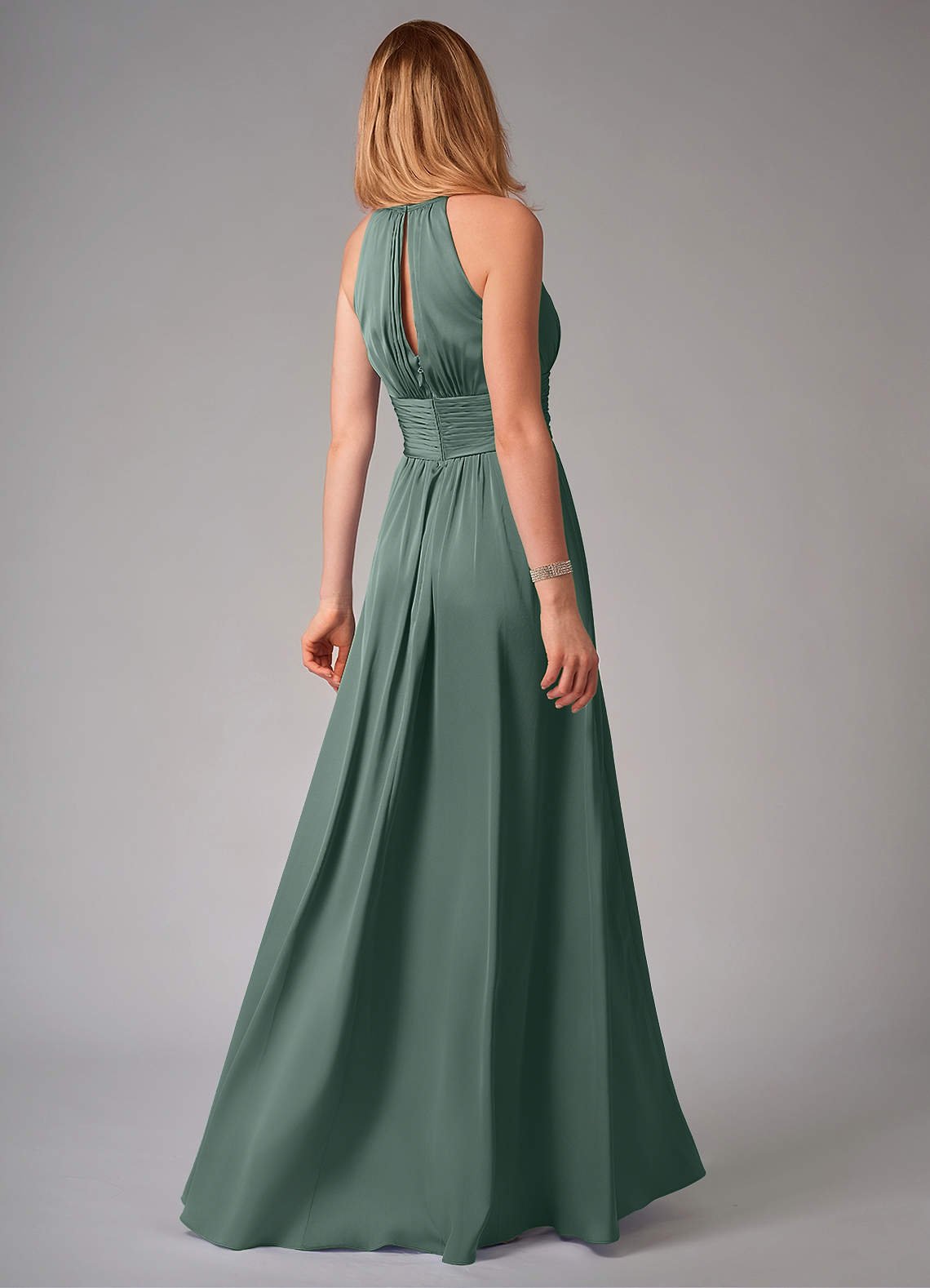 Bonnie A-Line Halter Stretch Satin Bridesmaid Dress in Sea Moss