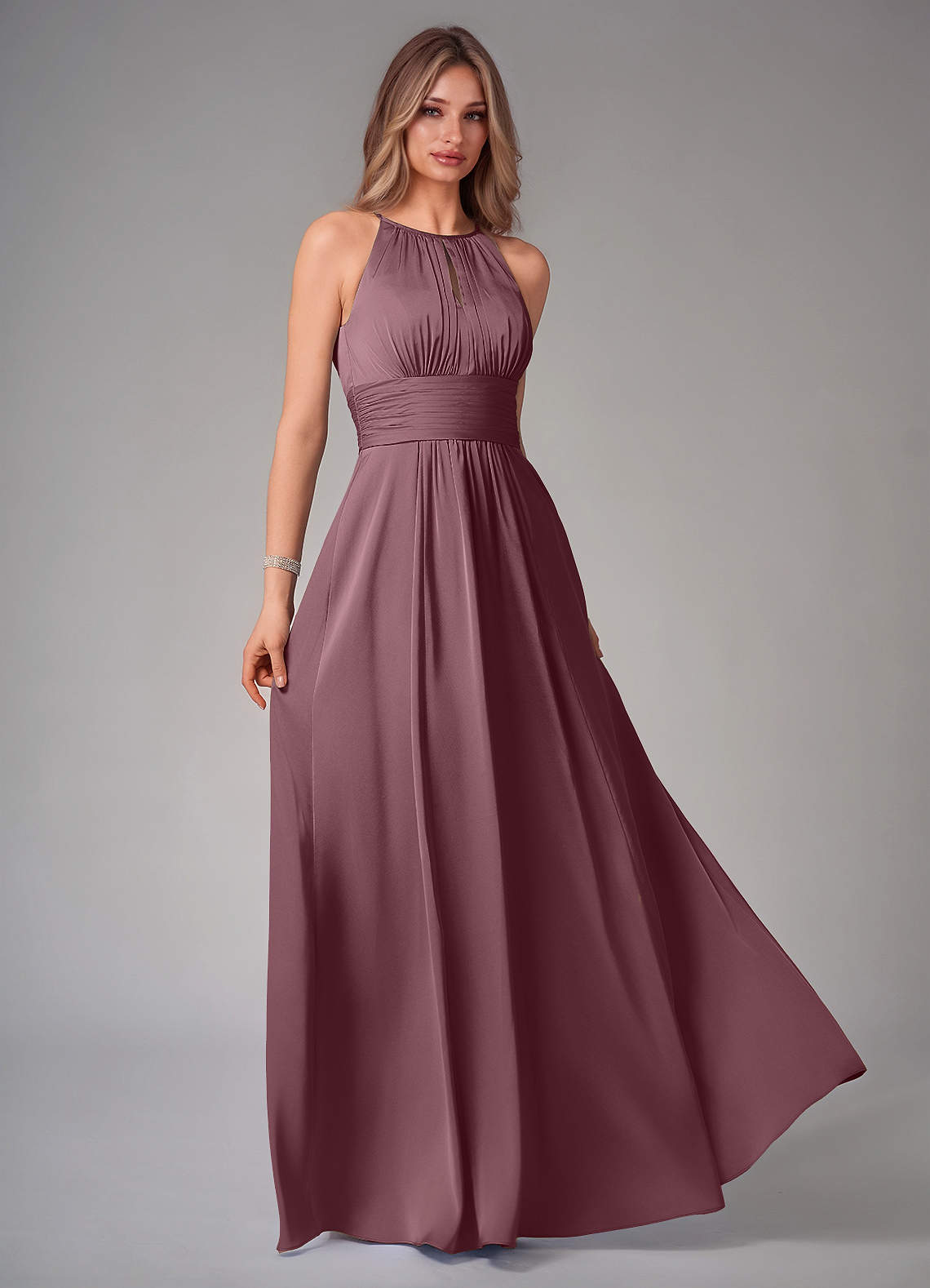 Bonnie A-Line Halter Stretch Satin Bridesmaid Dress in Amethyst