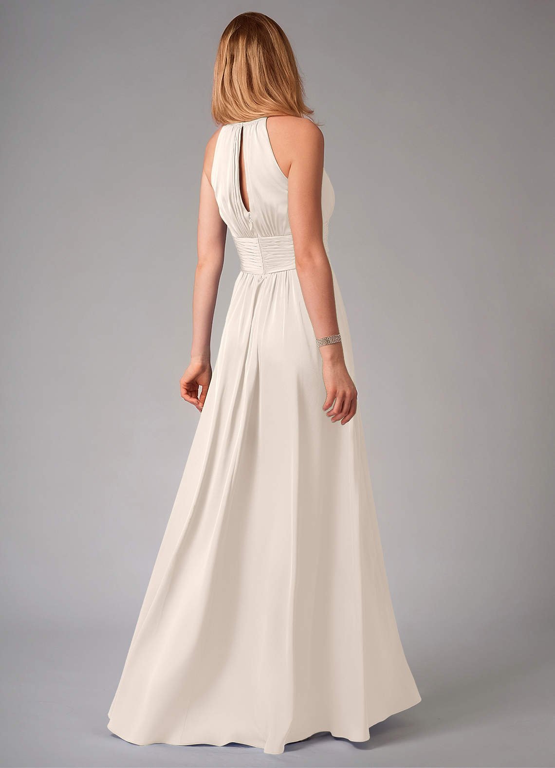 Bonnie A-Line Halter Stretch Satin Bridesmaid Dress in White Alabaster