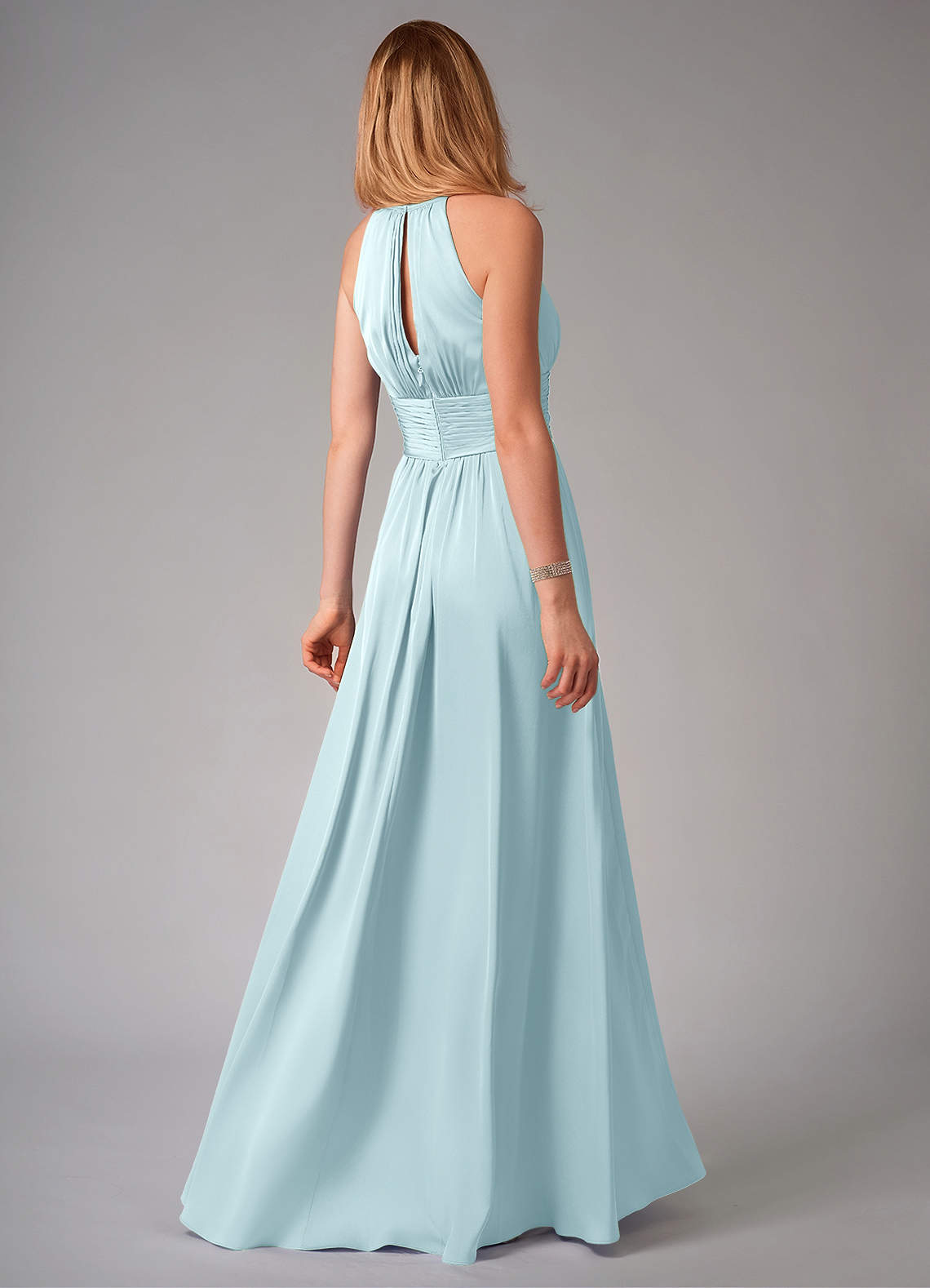 Bonnie A-Line Halter Stretch Satin Bridesmaid Dress in Cloud Blue