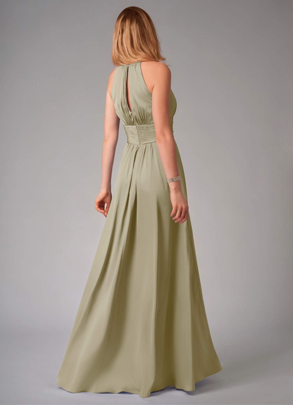 Bonnie A-Line Halter Stretch Satin Bridesmaid Dress in Moss Green