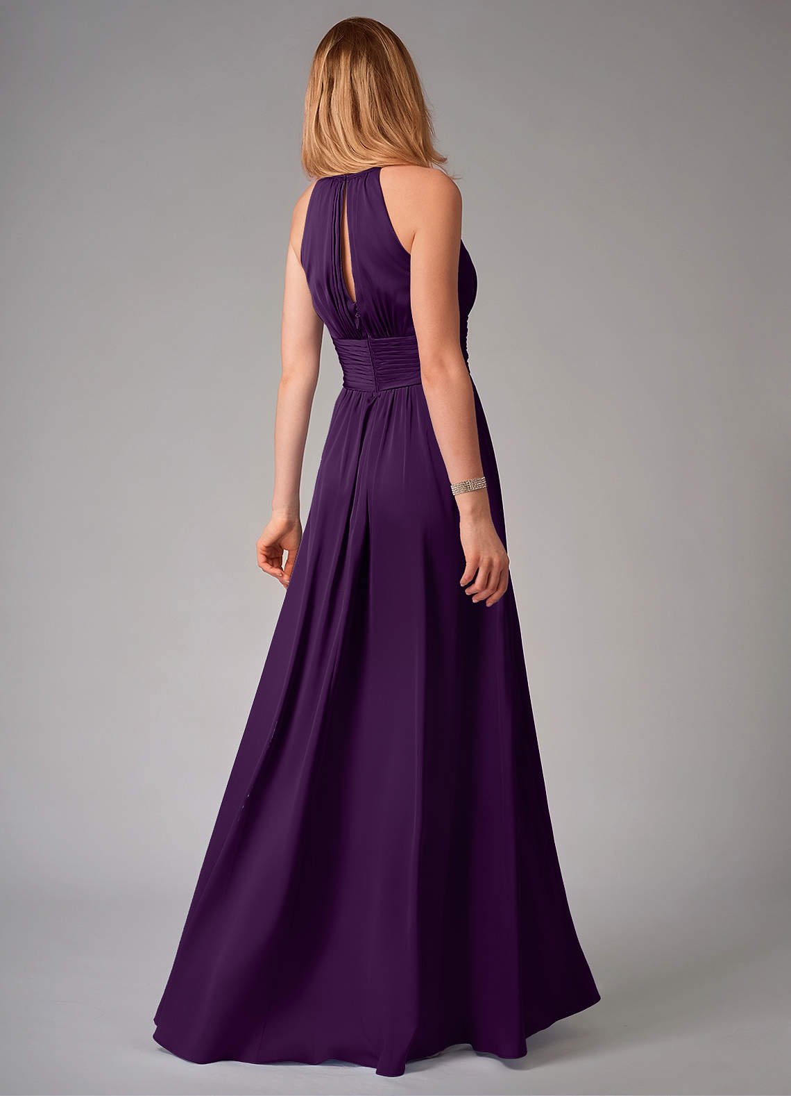 Bonnie A-Line Halter Stretch Satin Bridesmaid Dress in Grape