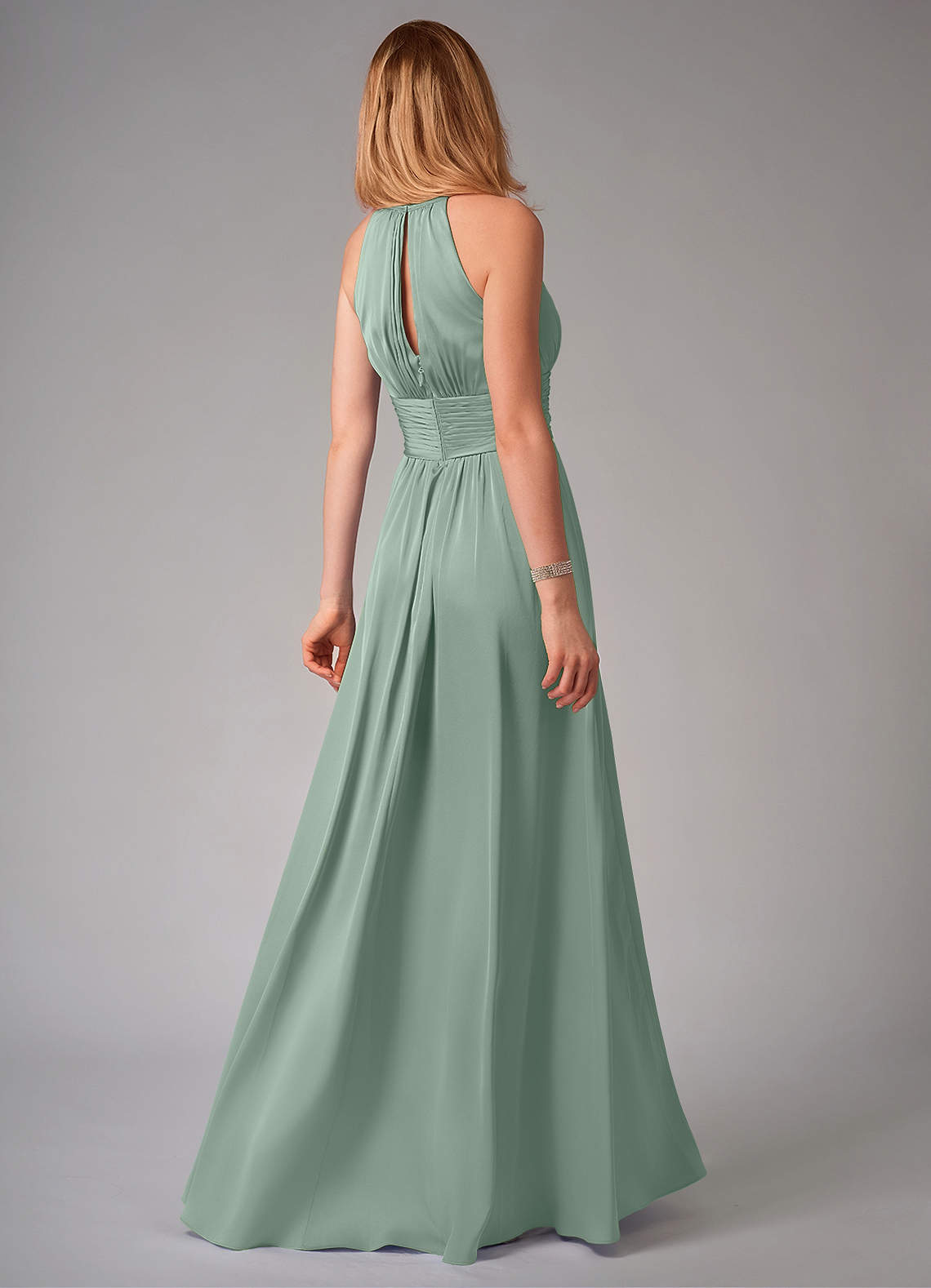 Bonnie A-Line Halter Stretch Satin Bridesmaid Dress in Agave