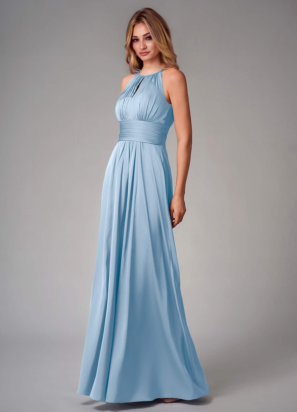 Bonnie A-Line Halter Stretch Satin Bridesmaid Dress in Powder Blue