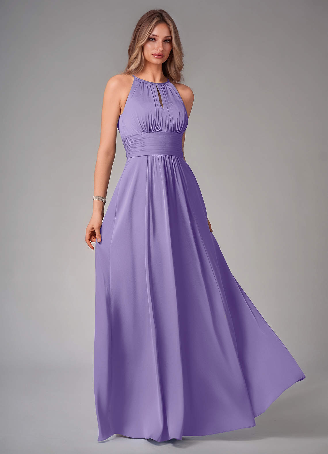 Bonnie A-Line Halter Stretch Satin Bridesmaid Dress in Tahiti