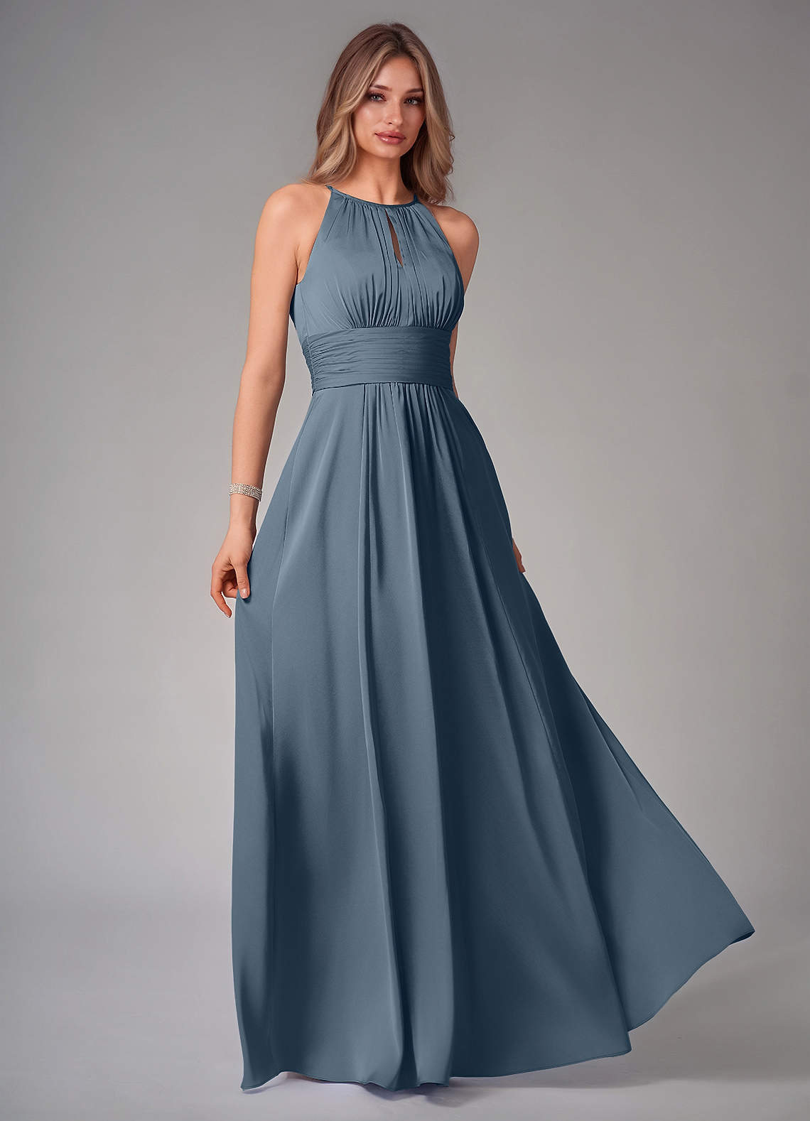 Bonnie A-Line Halter Stretch Satin Bridesmaid Dress in Twilight