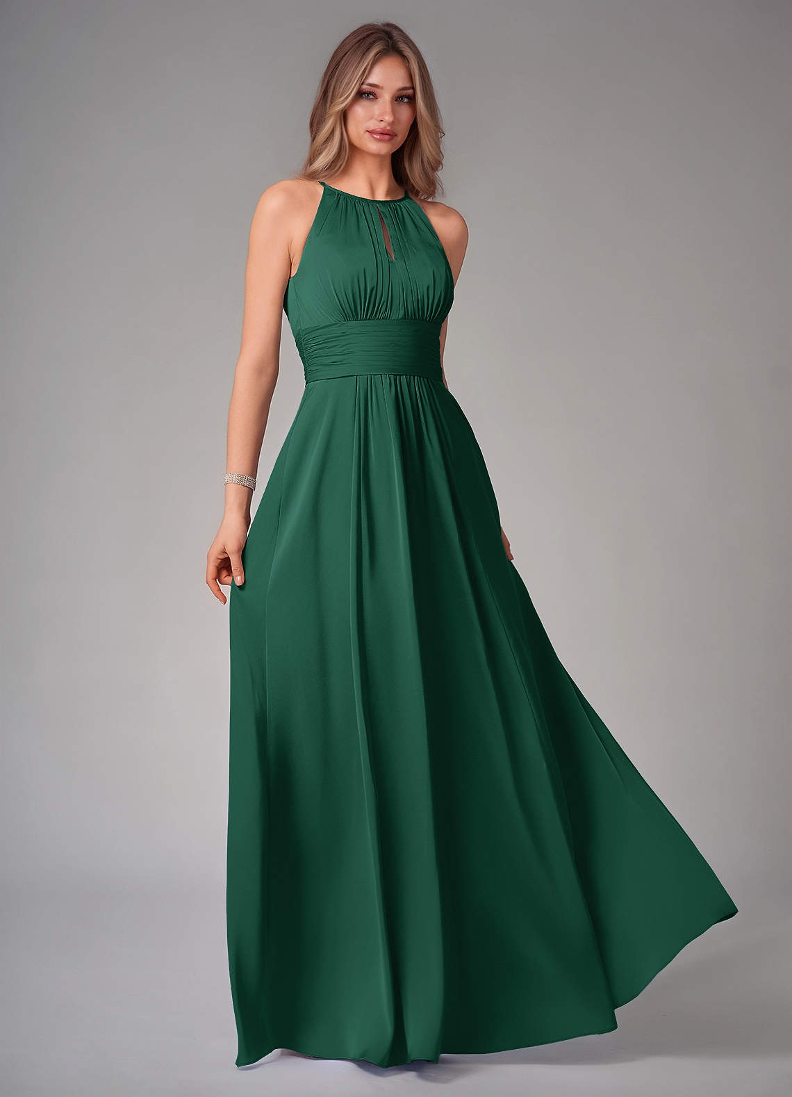 Bonnie A-Line Halter Stretch Satin Bridesmaid Dress in Dark Green