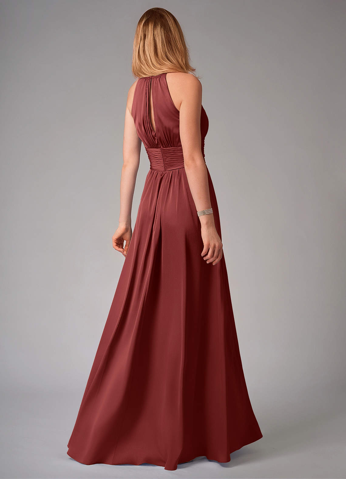 Bonnie A-Line Halter Stretch Satin Bridesmaid Dress in Terracotta