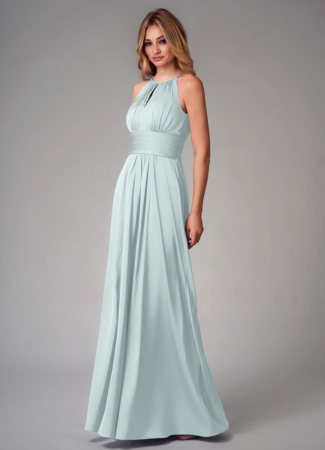 Bonnie A-Line Halter Stretch Satin Bridesmaid Dress in Mist