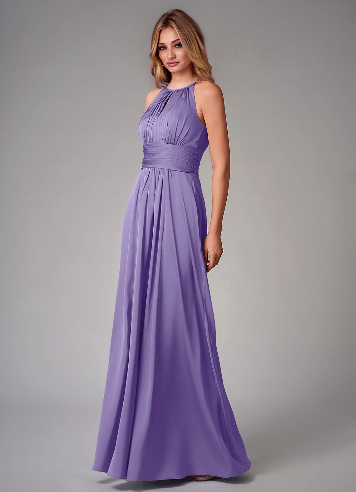 Bonnie A-Line Halter Stretch Satin Bridesmaid Dress in Tahiti