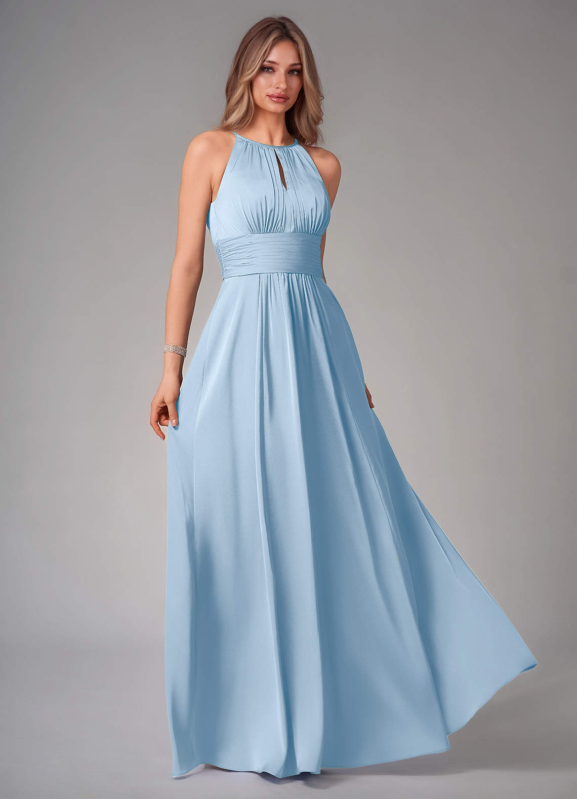 Bonnie A-Line Halter Stretch Satin Bridesmaid Dress in Powder Blue