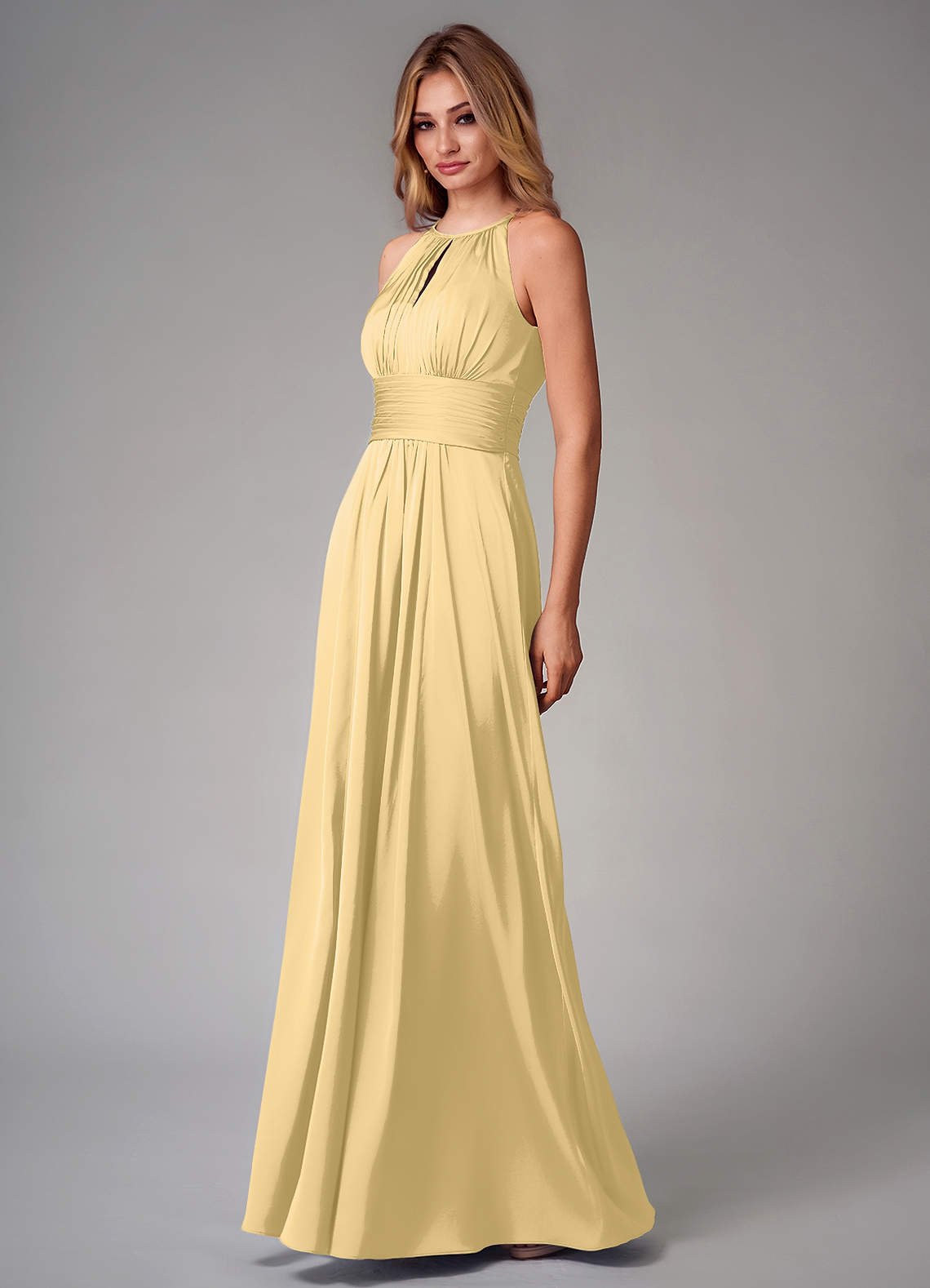 Bonnie A-Line Halter Stretch Satin Bridesmaid Dress in Butter