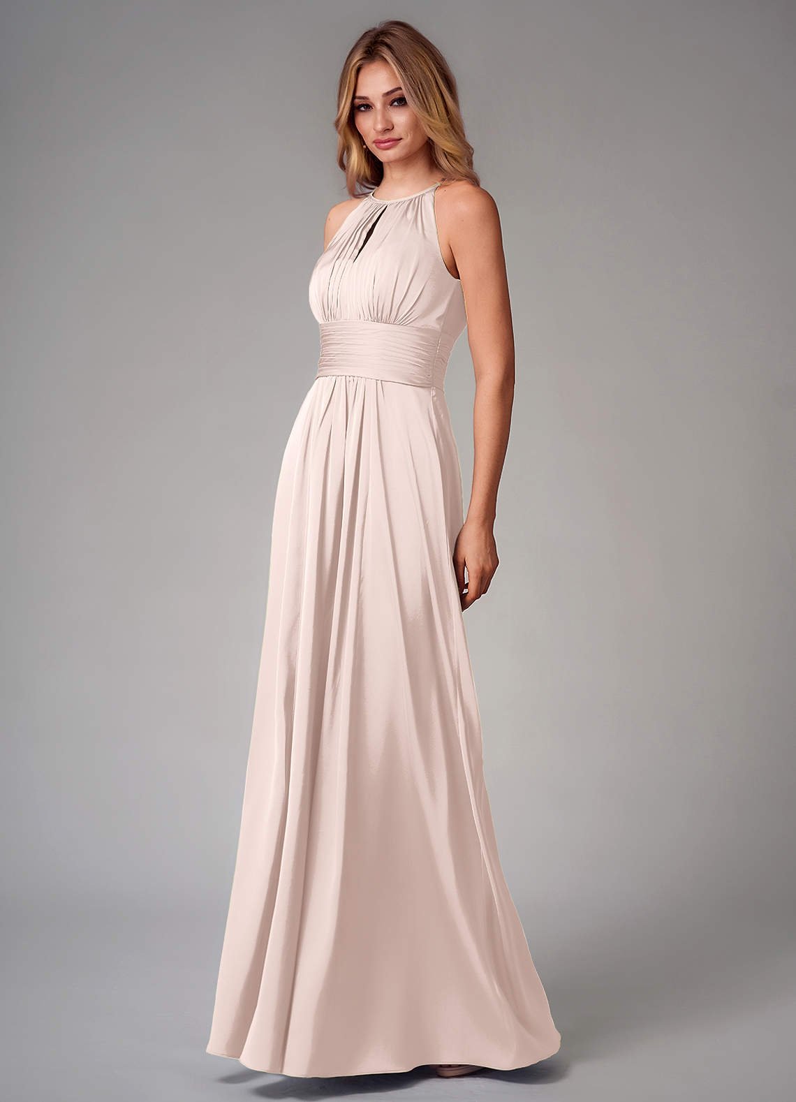 Bonnie A-Line Halter Stretch Satin Bridesmaid Dress in Blushing Pink