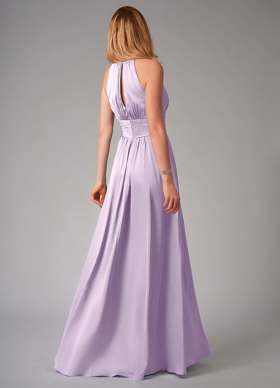 Bonnie A-Line Halter Stretch Satin Bridesmaid Dress in Frosted Lilac
