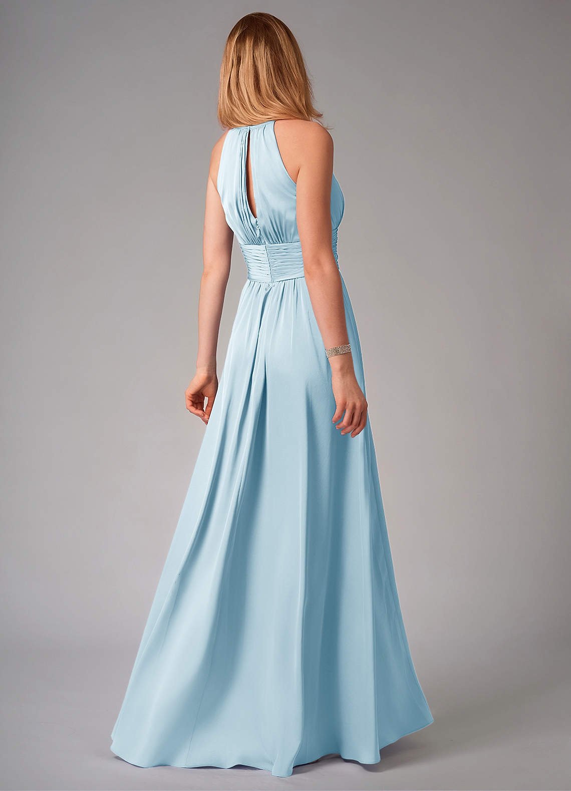 Bonnie A-Line Halter Stretch Satin Bridesmaid Dress in Sky Blue