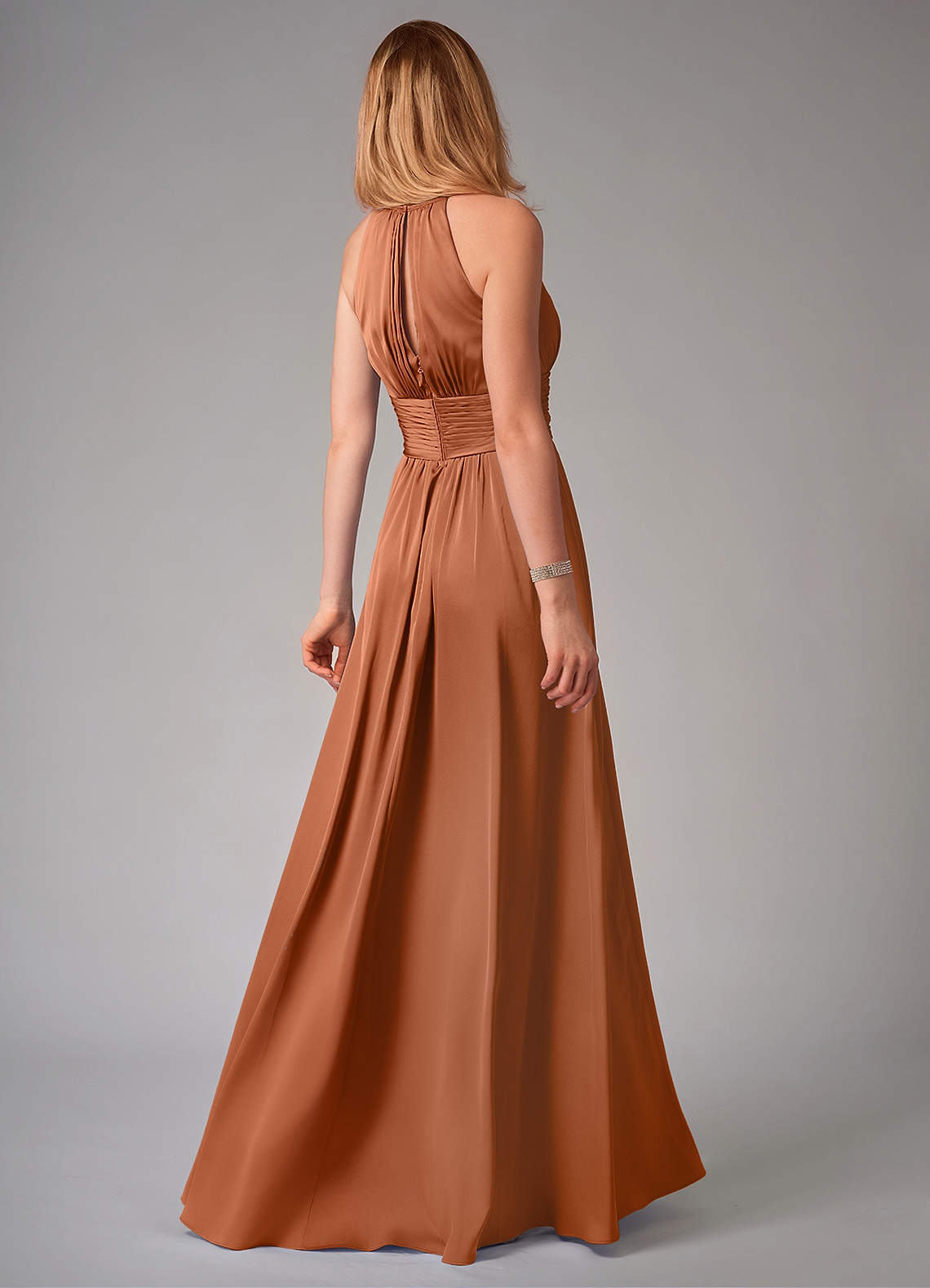 Bonnie A-Line Halter Stretch Satin Bridesmaid Dress in Copper