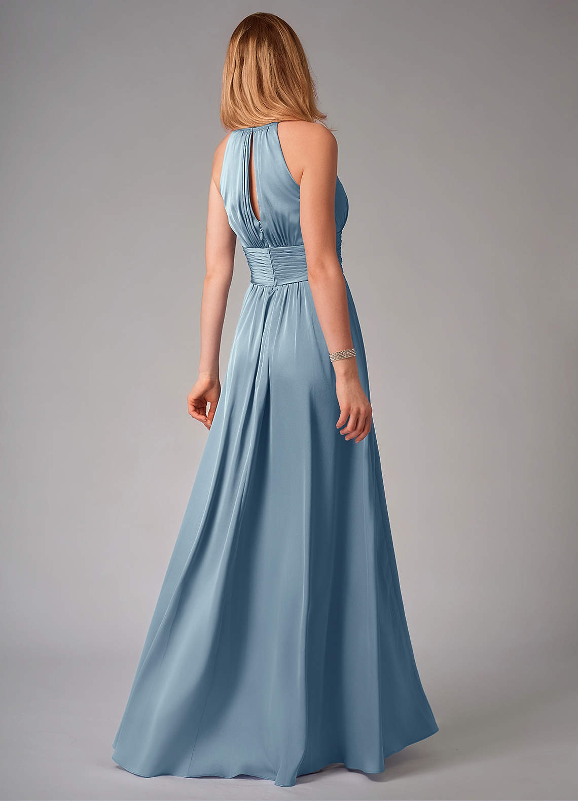 Bonnie A-Line Halter Stretch Satin Bridesmaid Dress in dusty blue