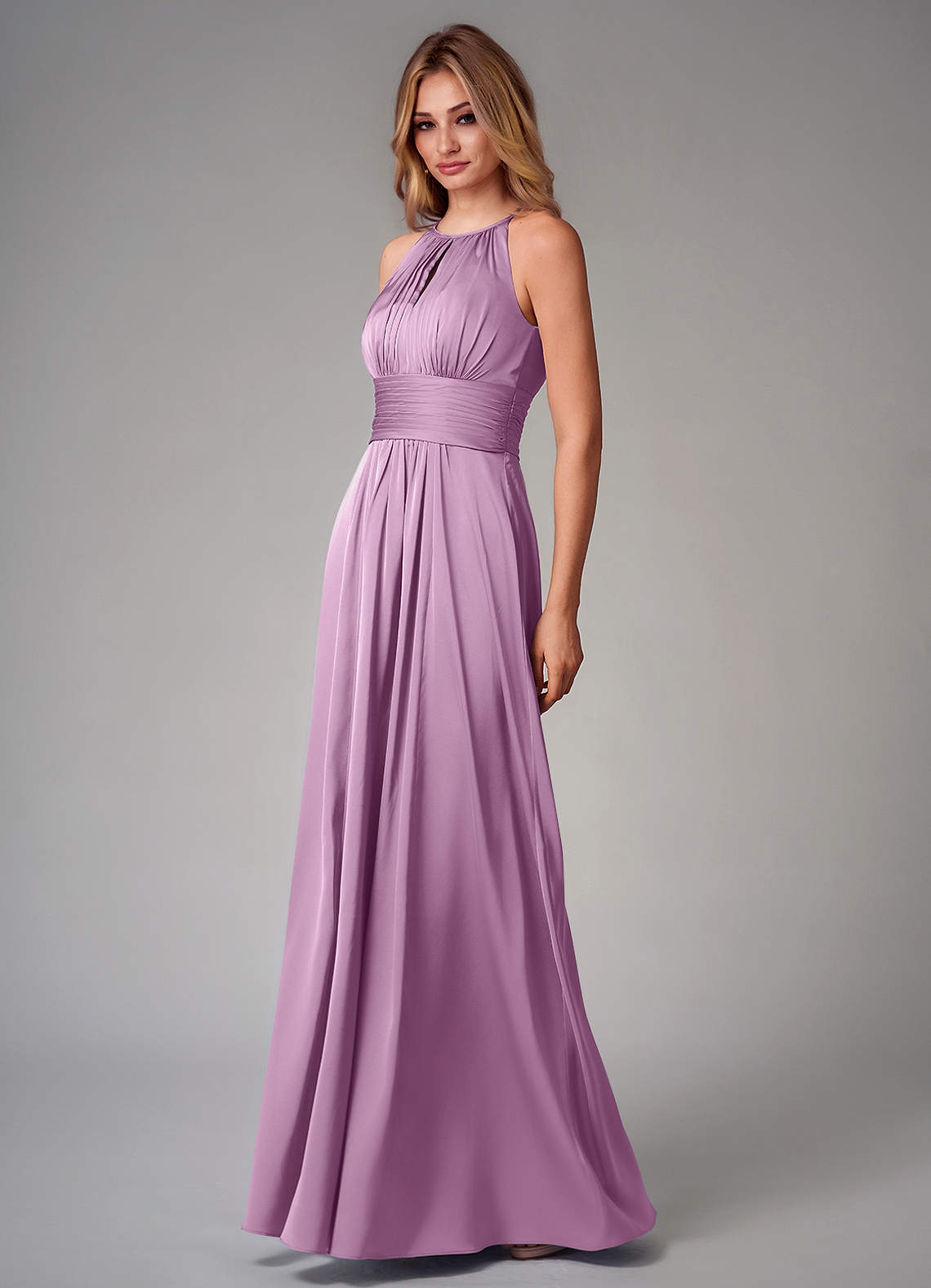 Bonnie A-Line Halter Stretch Satin Bridesmaid Dress in Wisteria
