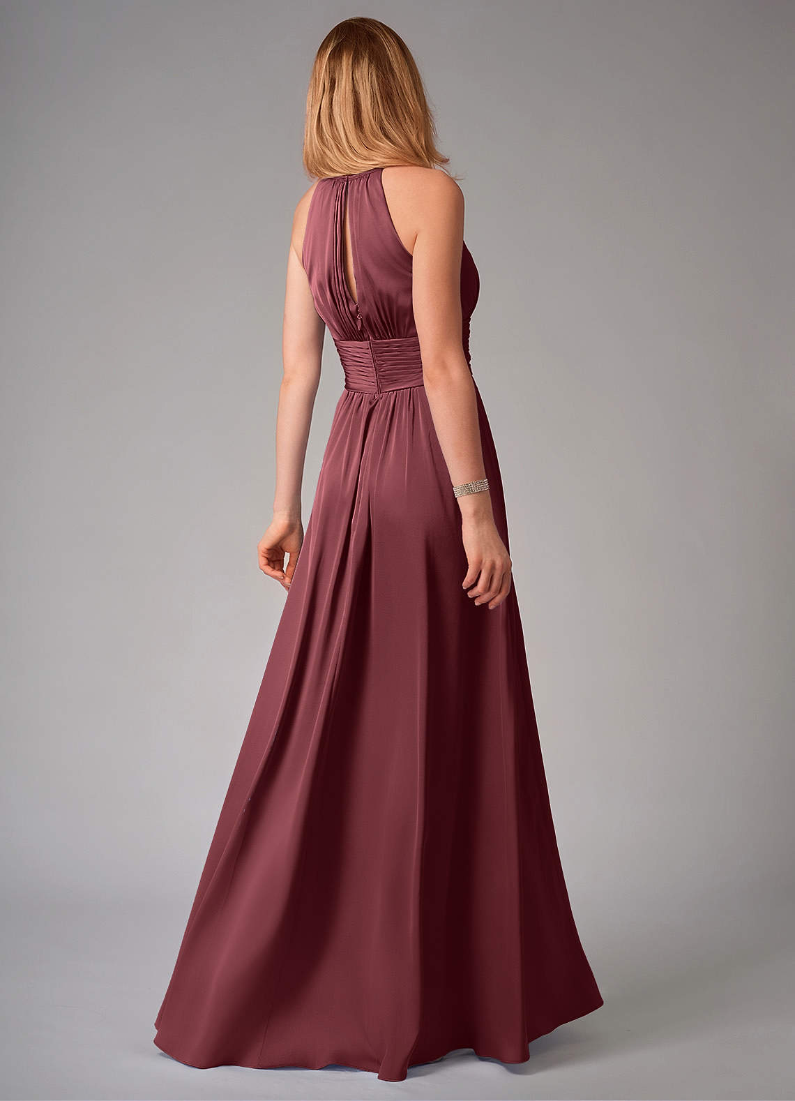 Bonnie A-Line Halter Stretch Satin Bridesmaid Dress in Merlot