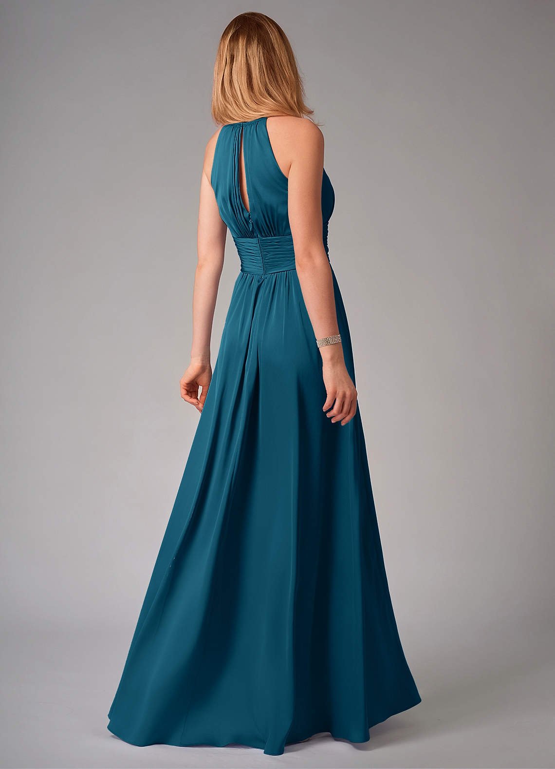 Bonnie A-Line Halter Stretch Satin Bridesmaid Dress in Ink Blue