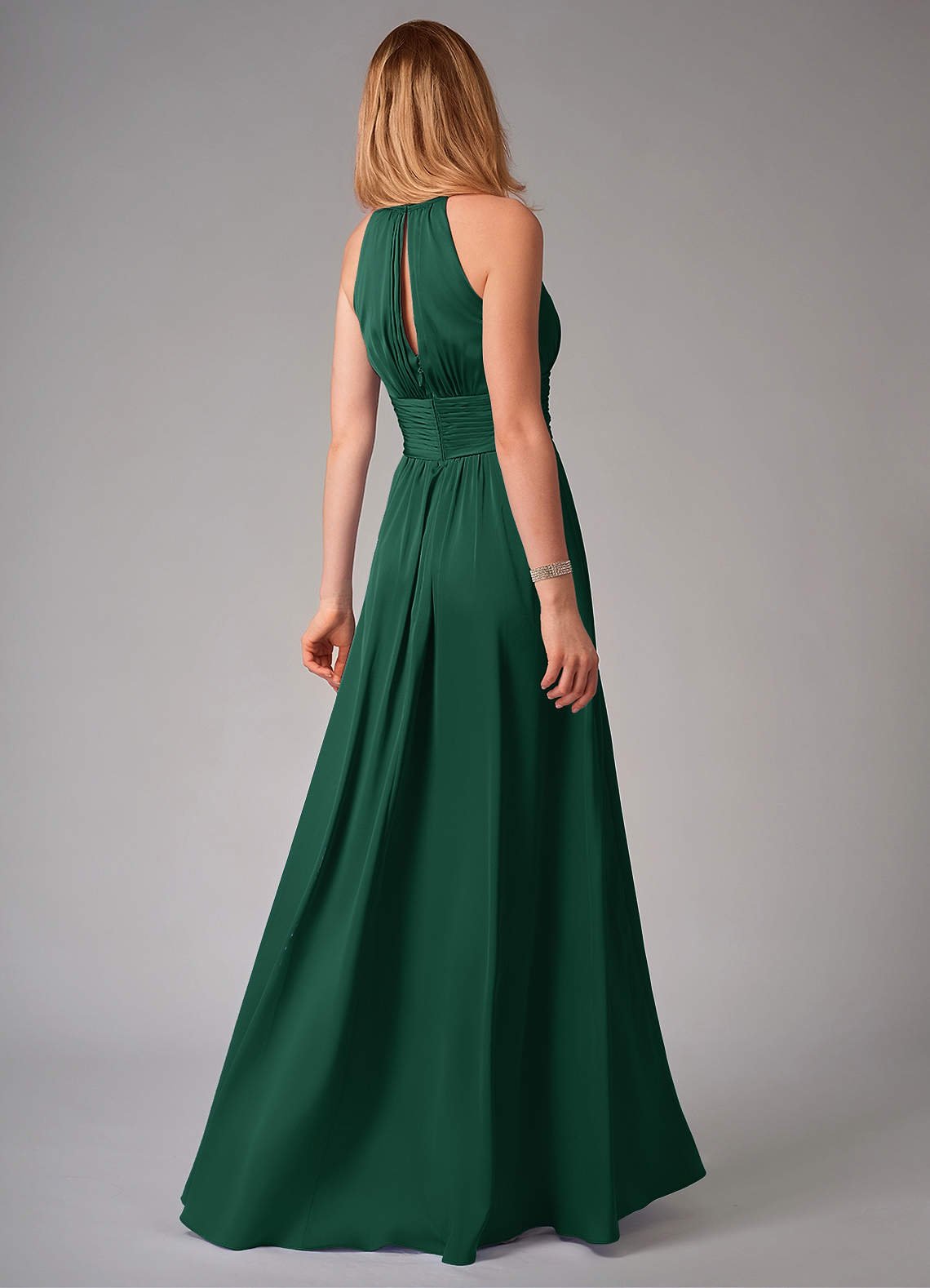 Bonnie A-Line Halter Stretch Satin Bridesmaid Dress in Dark Green