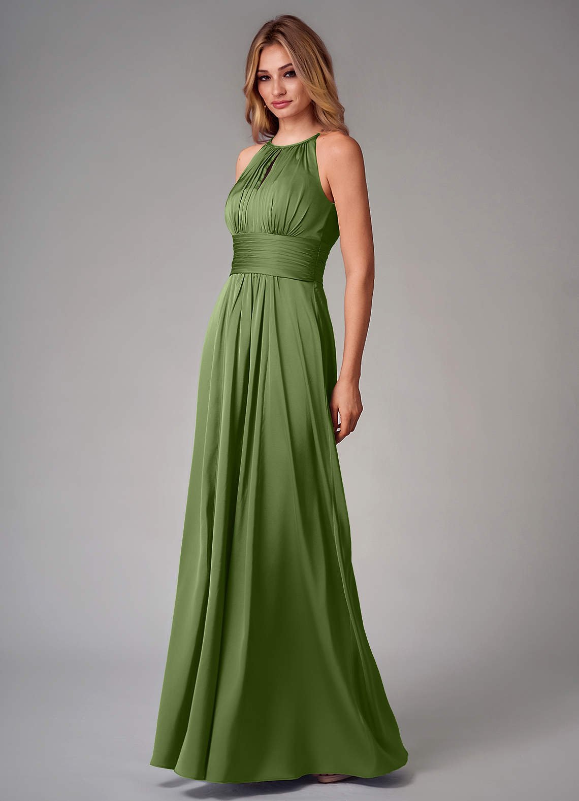 Bonnie A-Line Halter Stretch Satin Bridesmaid Dress in Juniper