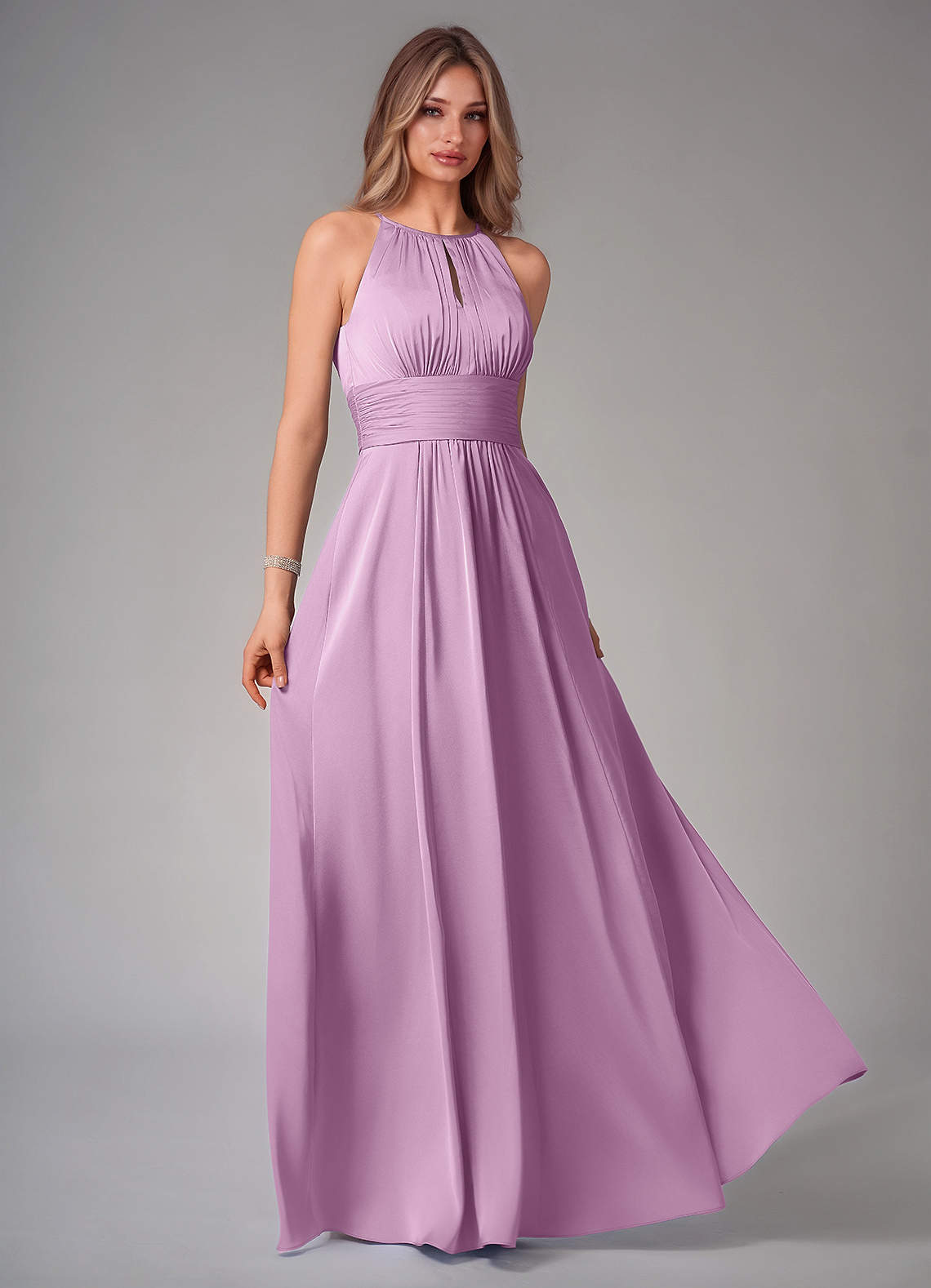 Bonnie A-Line Halter Stretch Satin Bridesmaid Dress in Wisteria