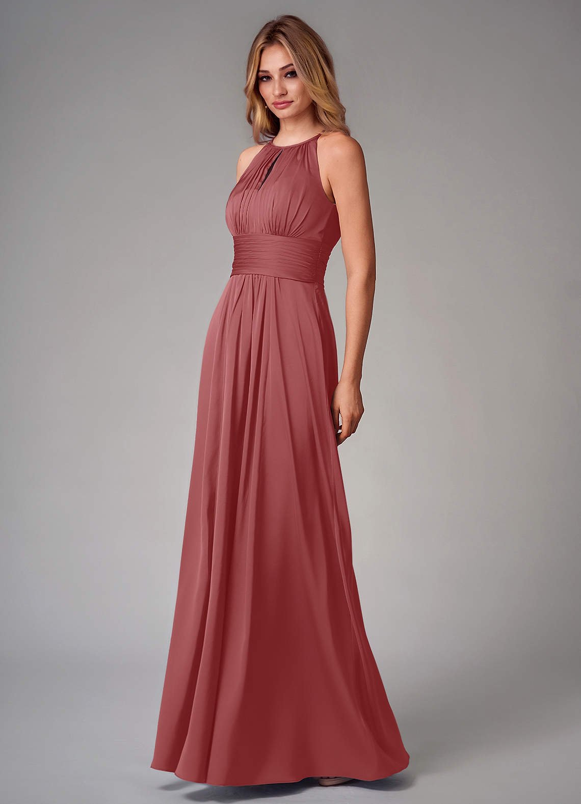 Bonnie A-Line Halter Stretch Satin Bridesmaid Dress in Antique Rose