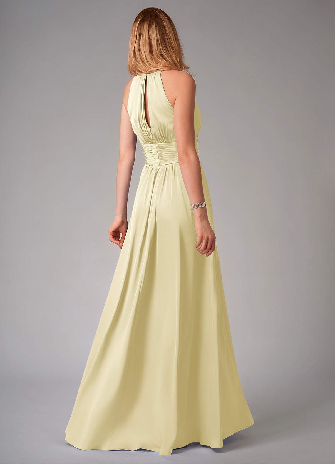 Bonnie A-Line Halter Stretch Satin Bridesmaid Dress in Lemon Sorbet