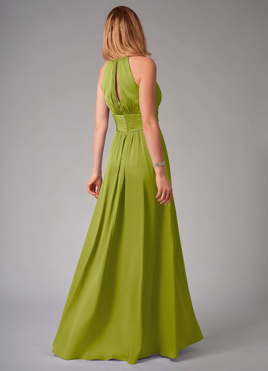 Bonnie A-Line Halter Stretch Satin Bridesmaid Dress in Lemongrass