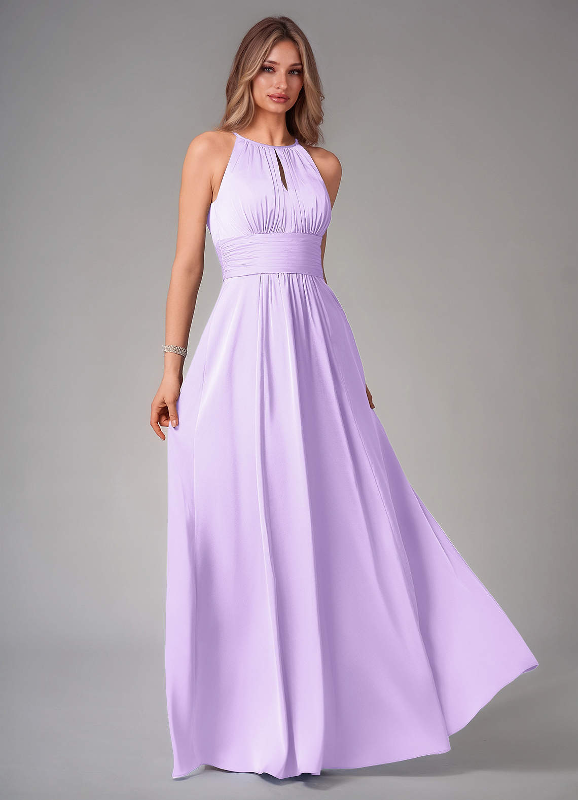 Bonnie A-Line Halter Stretch Satin Bridesmaid Dress in Lilac