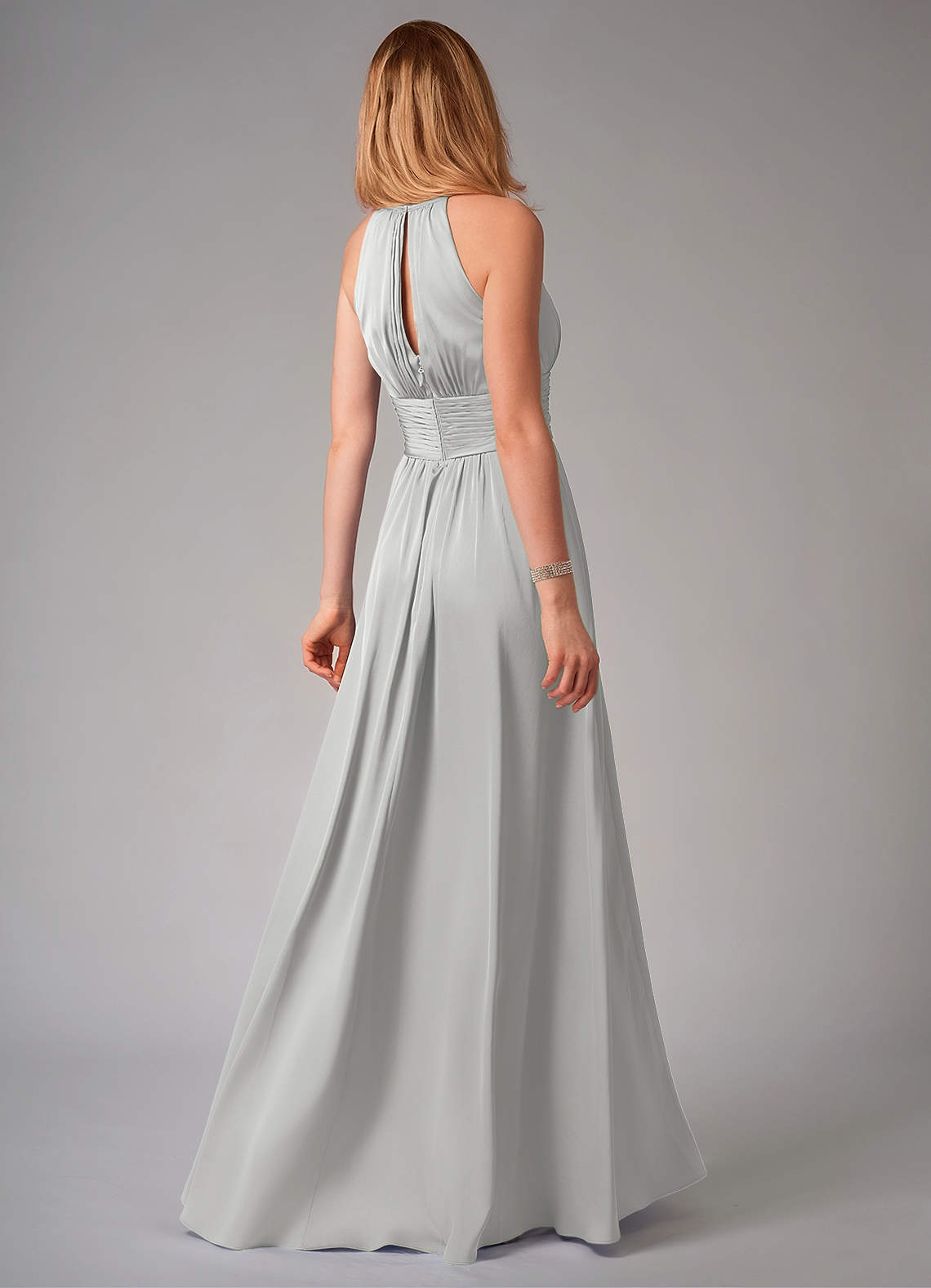 Bonnie A-Line Halter Stretch Satin Bridesmaid Dress in Silver