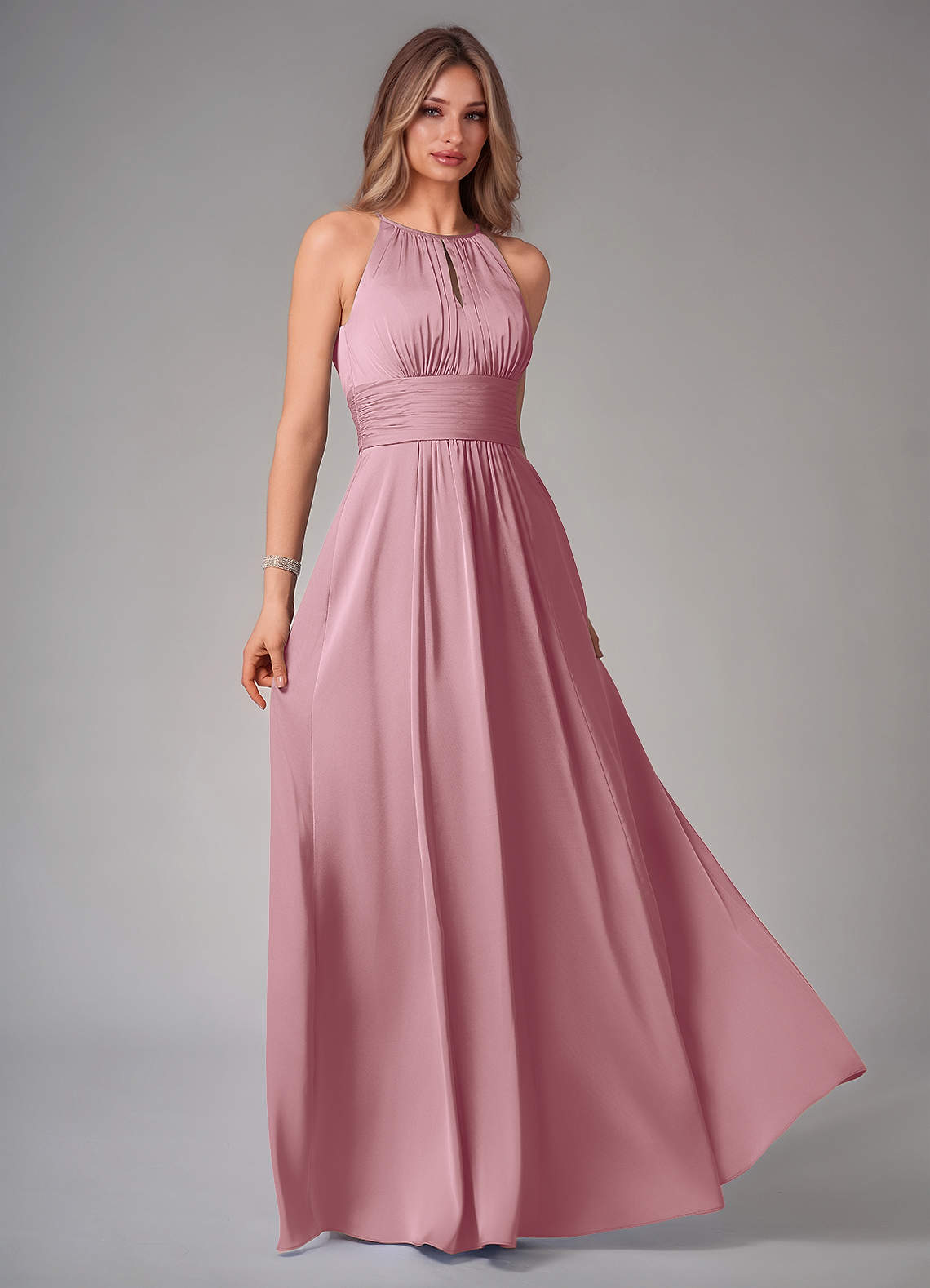 Bonnie A-Line Halter Stretch Satin Bridesmaid Dress in Vintage Mauve