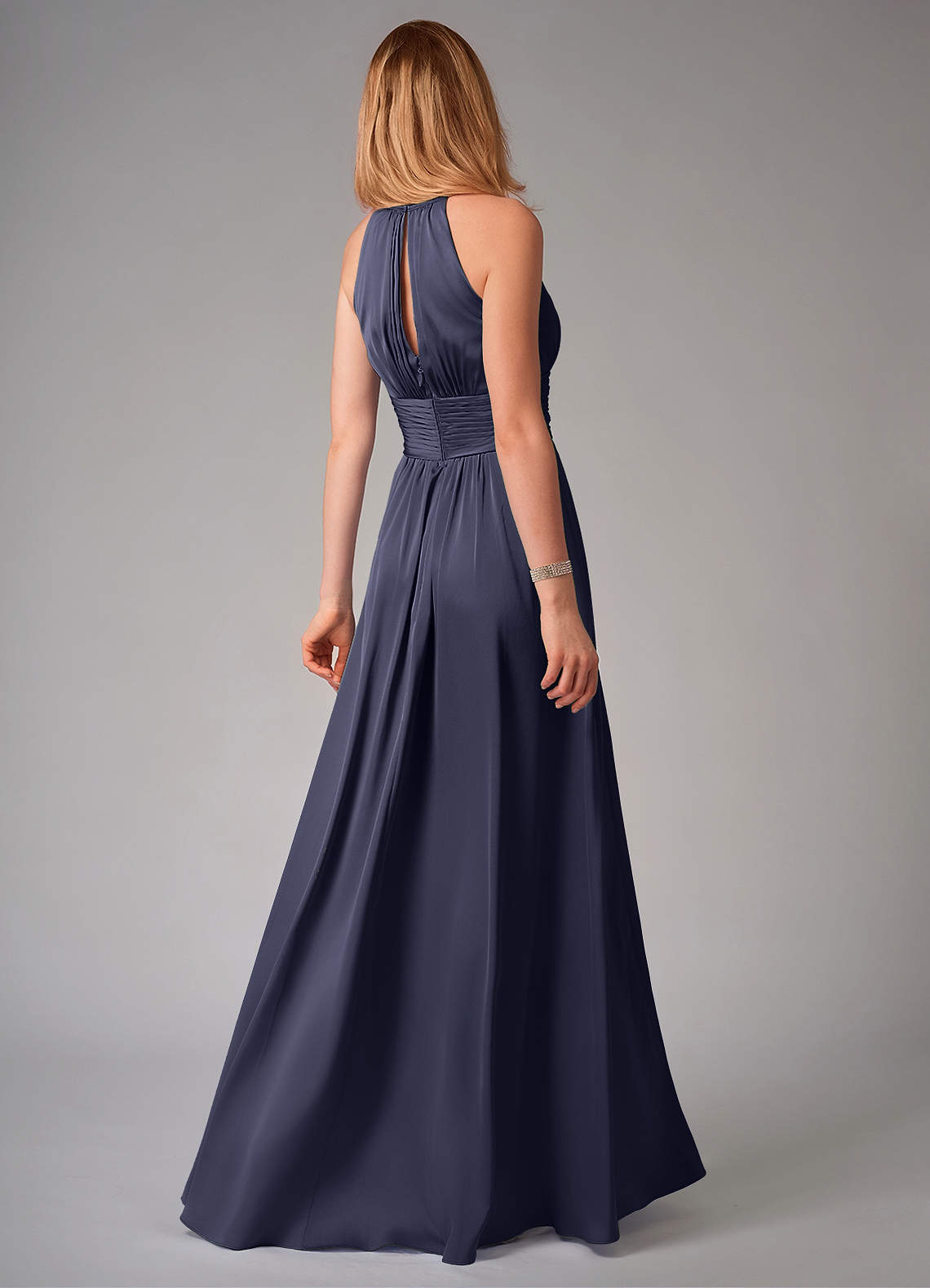 Bonnie A-Line Halter Stretch Satin Bridesmaid Dress in Stormy