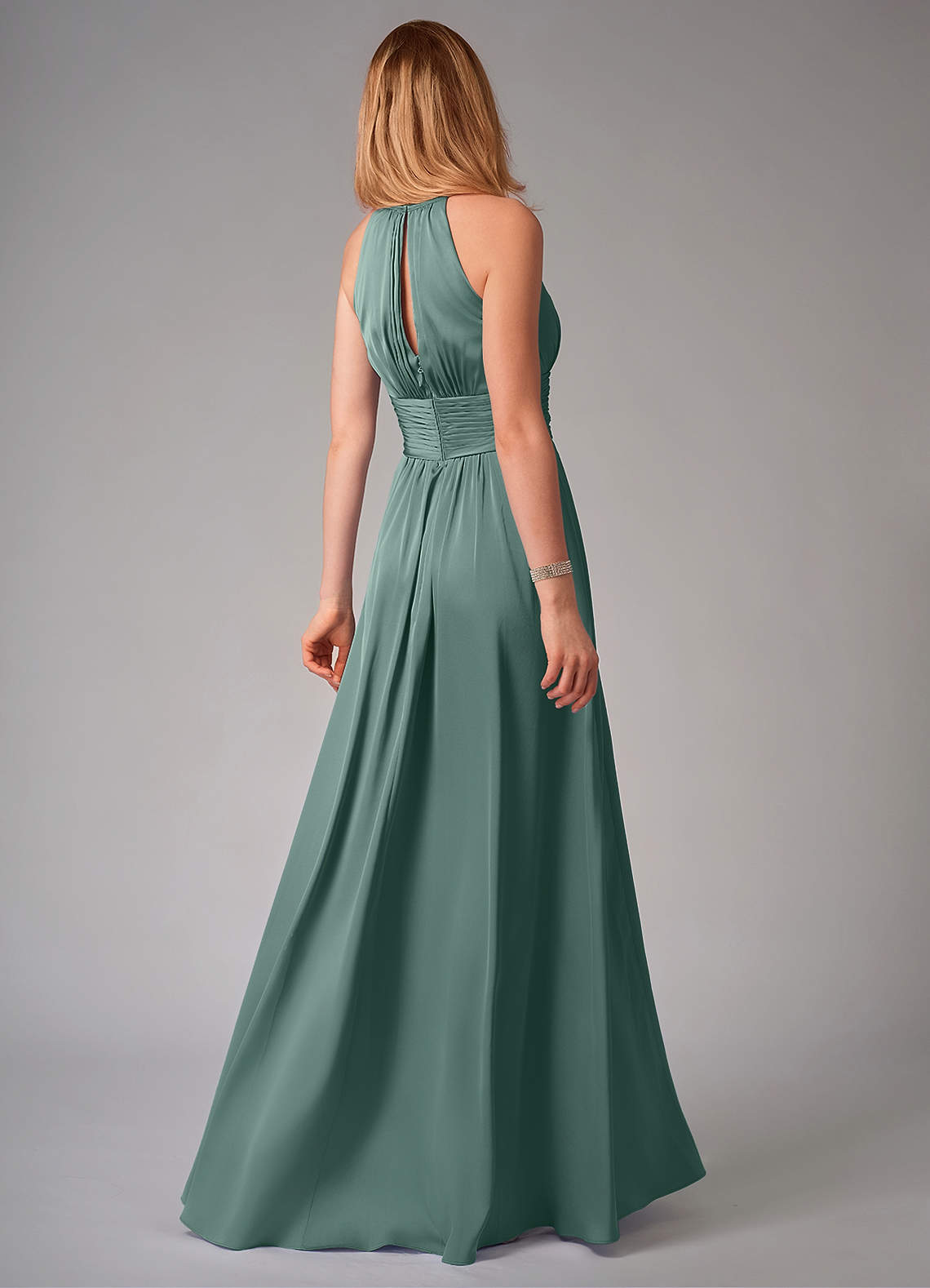 Bonnie A-Line Halter Stretch Satin Bridesmaid Dress in Eucalyptus