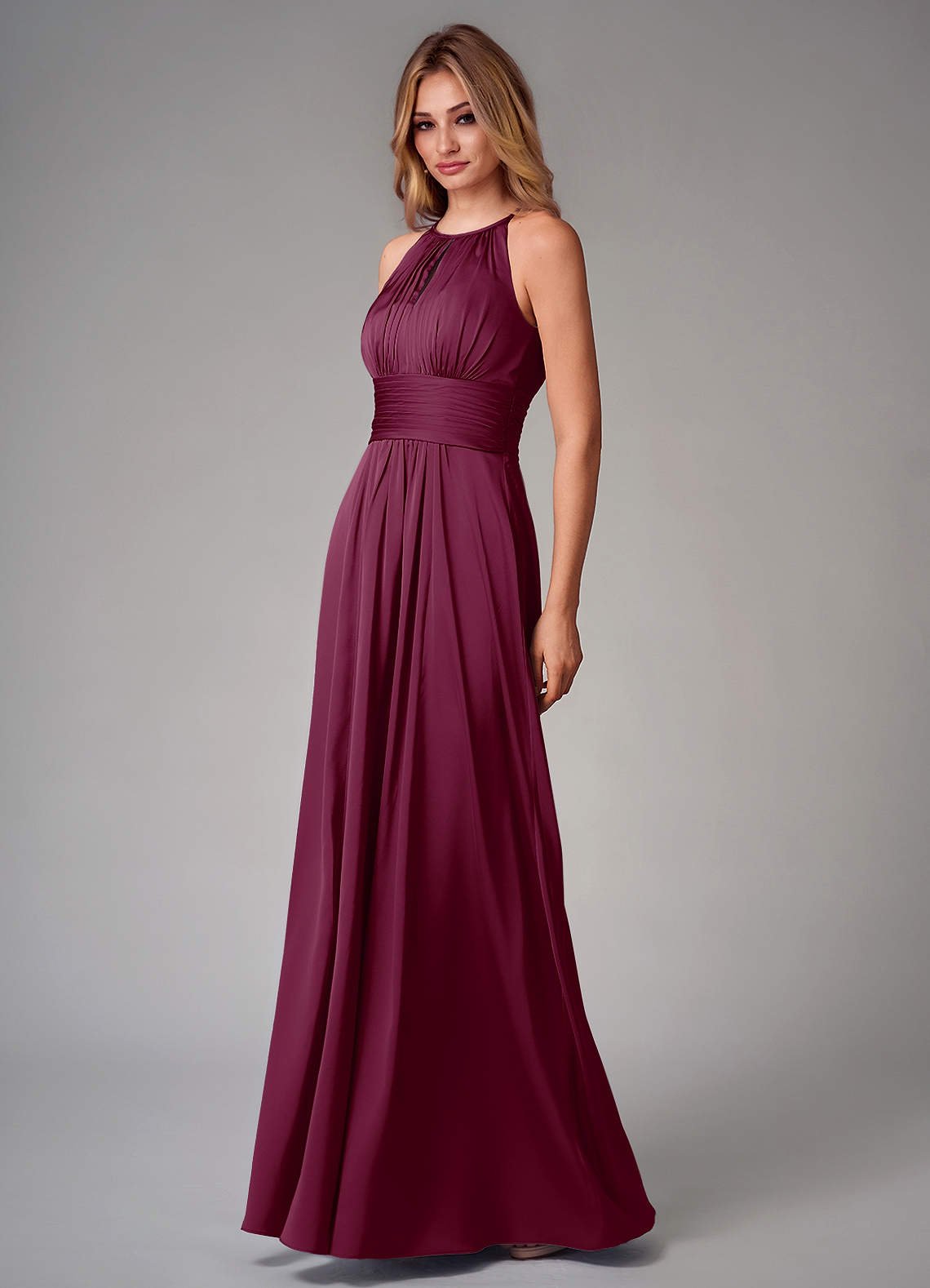 Bonnie A-Line Halter Stretch Satin Bridesmaid Dress in Mulberry