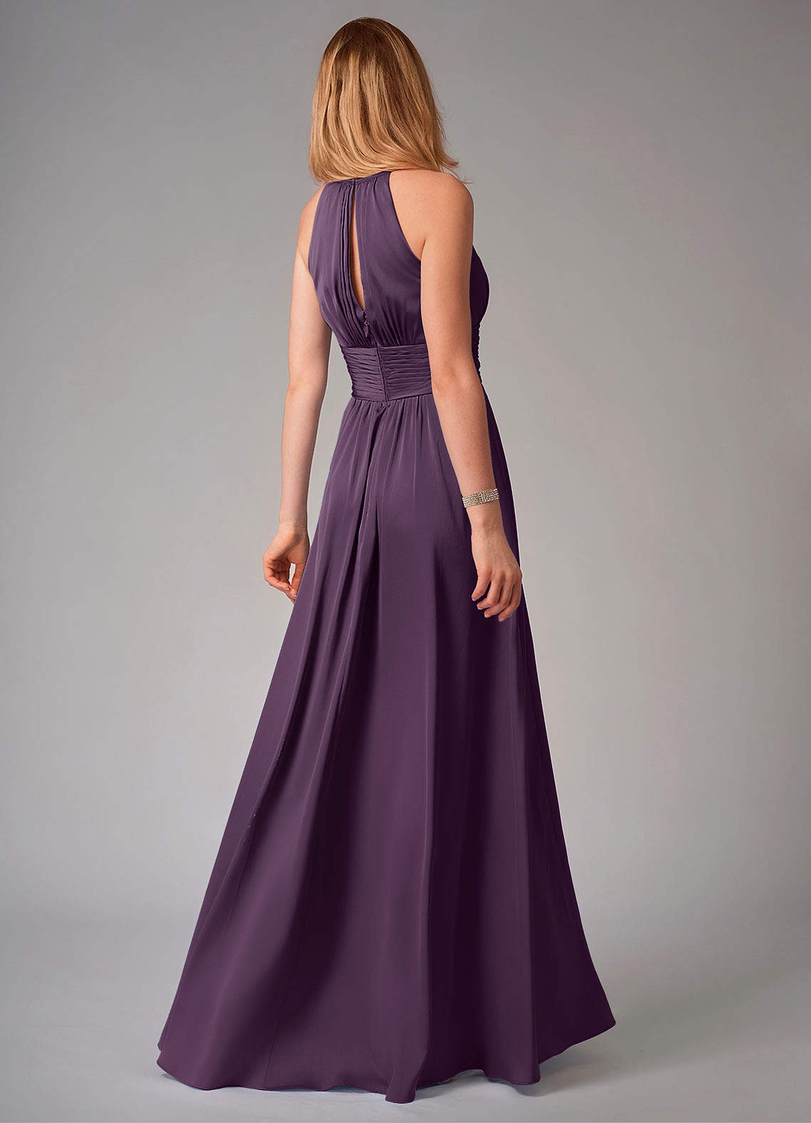 Bonnie A-Line Halter Stretch Satin Bridesmaid Dress in Plum