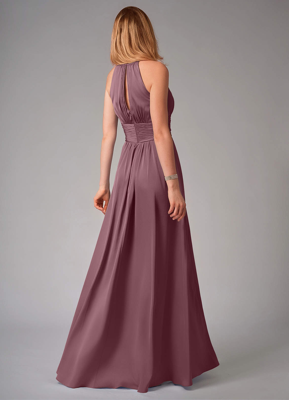 Bonnie A-Line Halter Stretch Satin Bridesmaid Dress in Amethyst