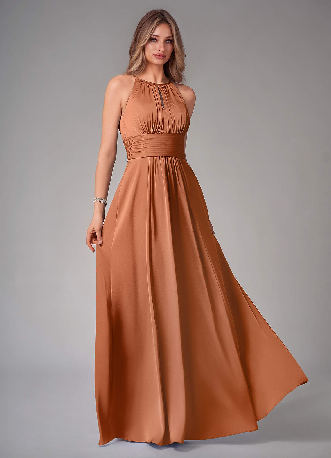Bonnie A-Line Halter Stretch Satin Bridesmaid Dress in Copper