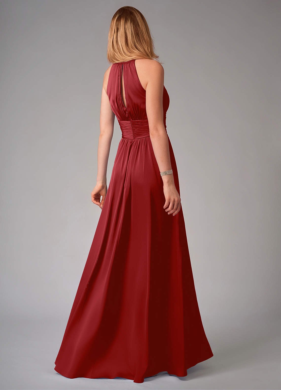 Bonnie A-Line Halter Stretch Satin Bridesmaid Dress in Pomegranate