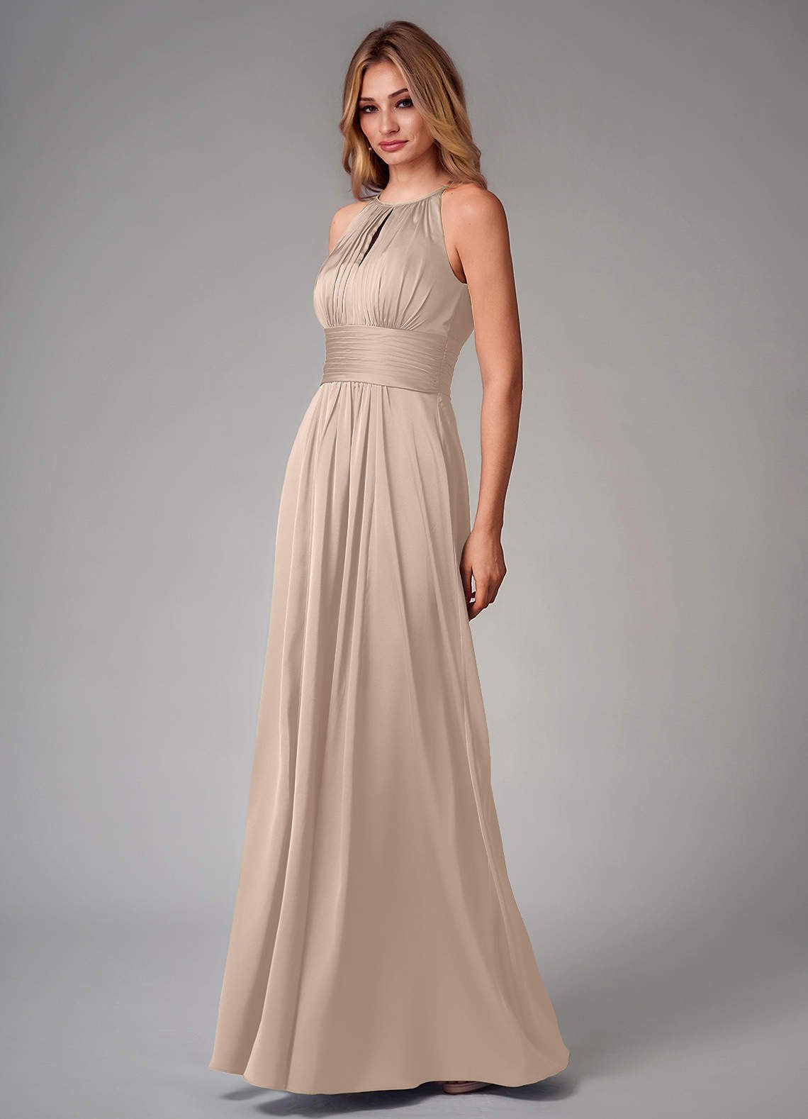 Bonnie A-Line Halter Stretch Satin Bridesmaid Dress in English Rose