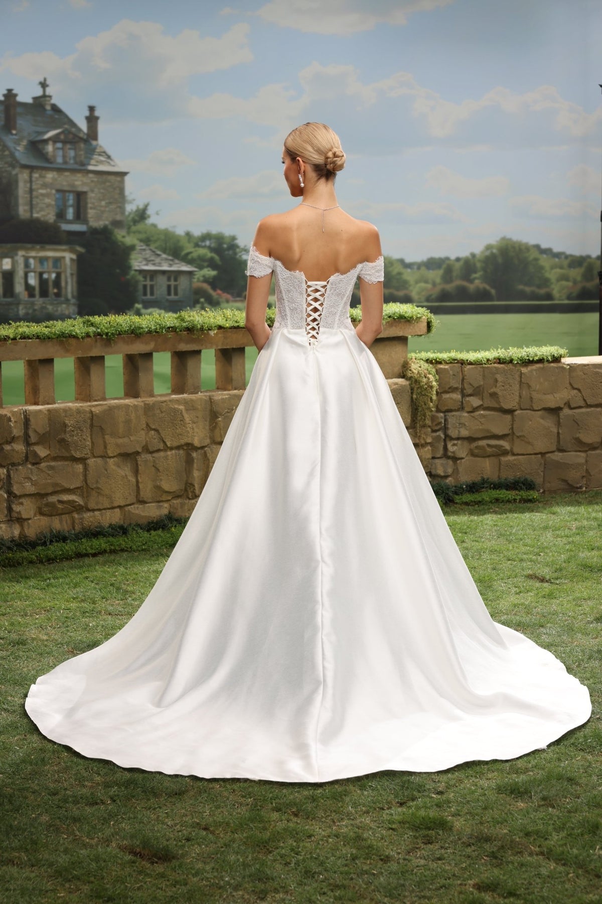 Quilla A-Line Off-the-Shoulder Sweetheart wedding dress — back view