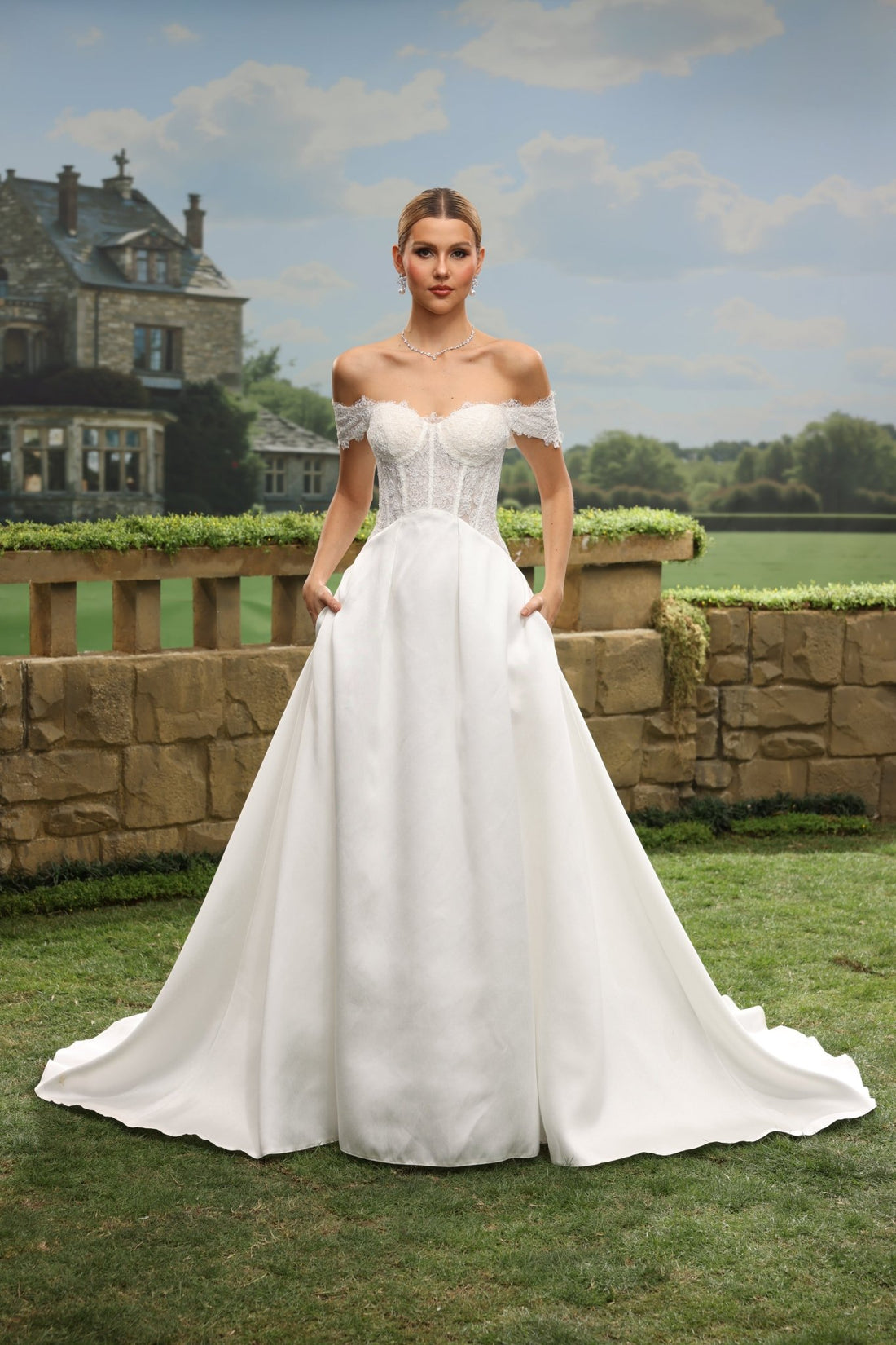 Quilla A-Line Off-the-Shoulder Sweetheart wedding dress — front view