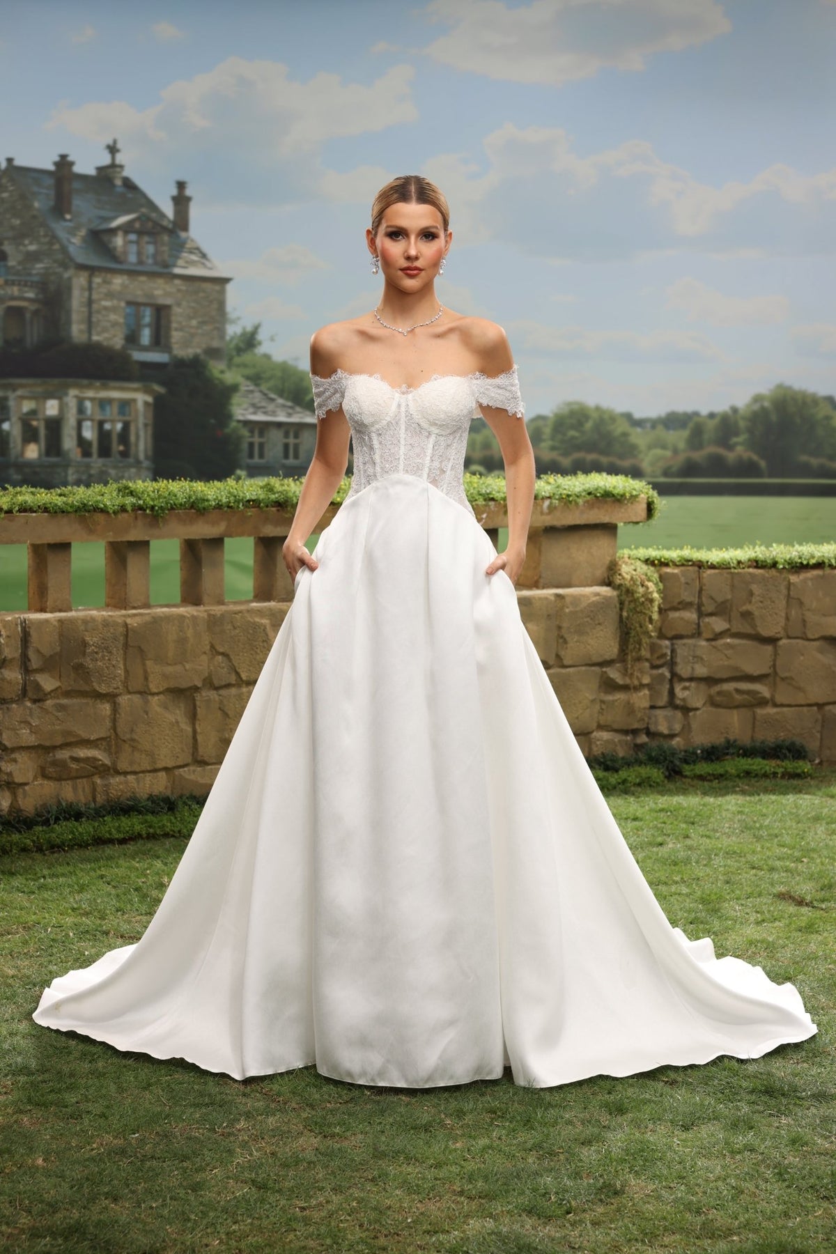 Quilla A-Line Off-the-Shoulder Sweetheart wedding dress — front view