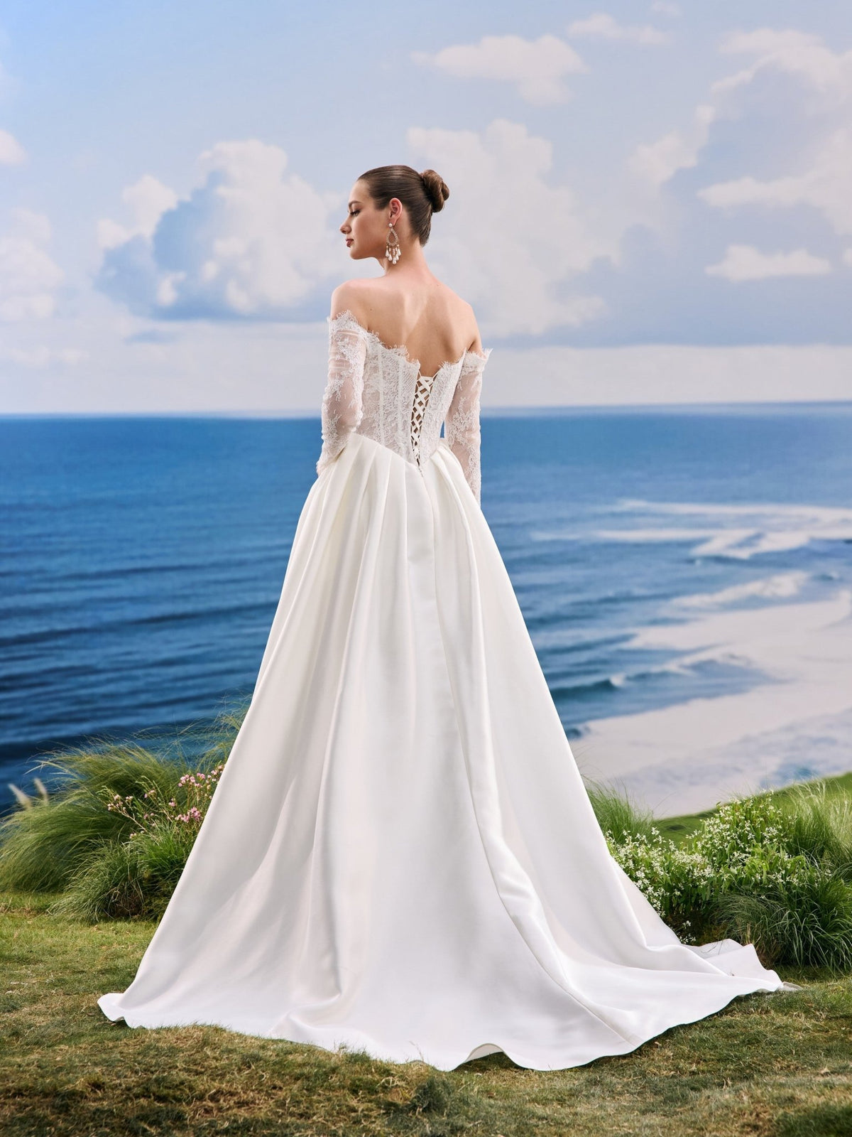 Quirielle white A-Line wedding dress, back view