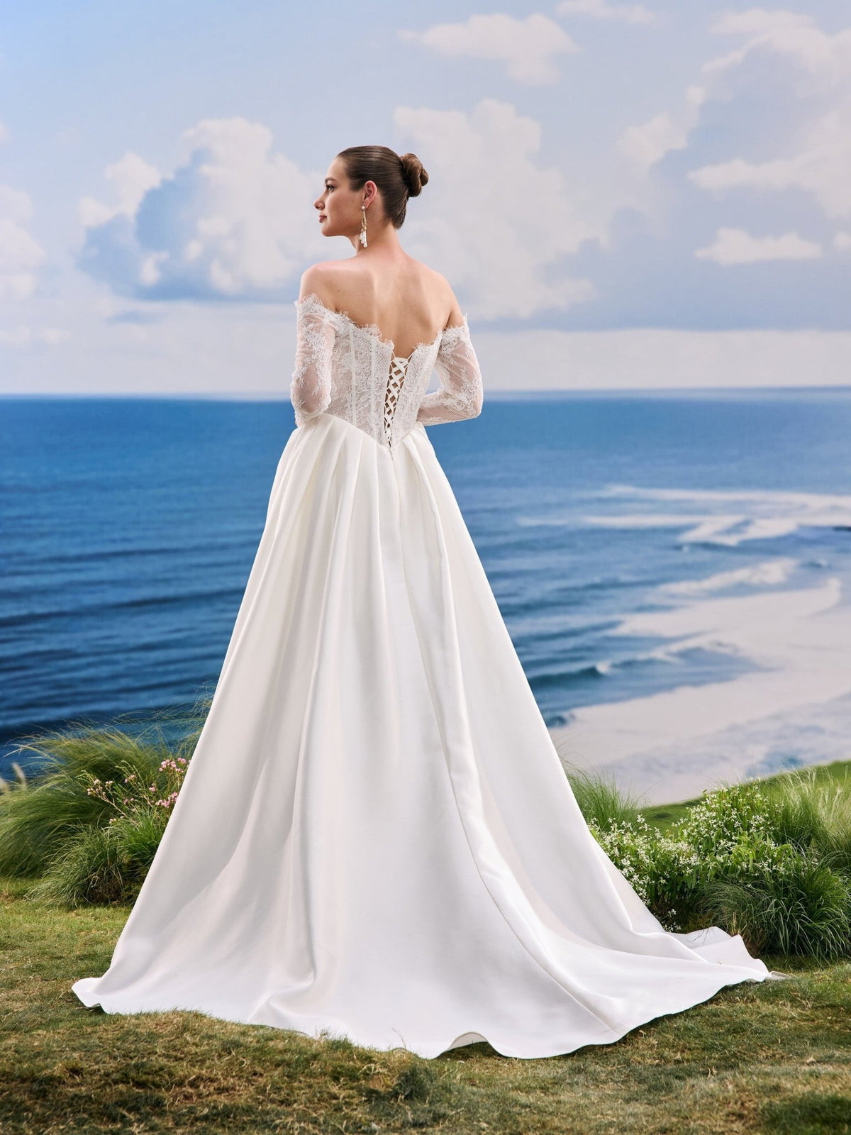 Quirielle white A-Line wedding dress, back view