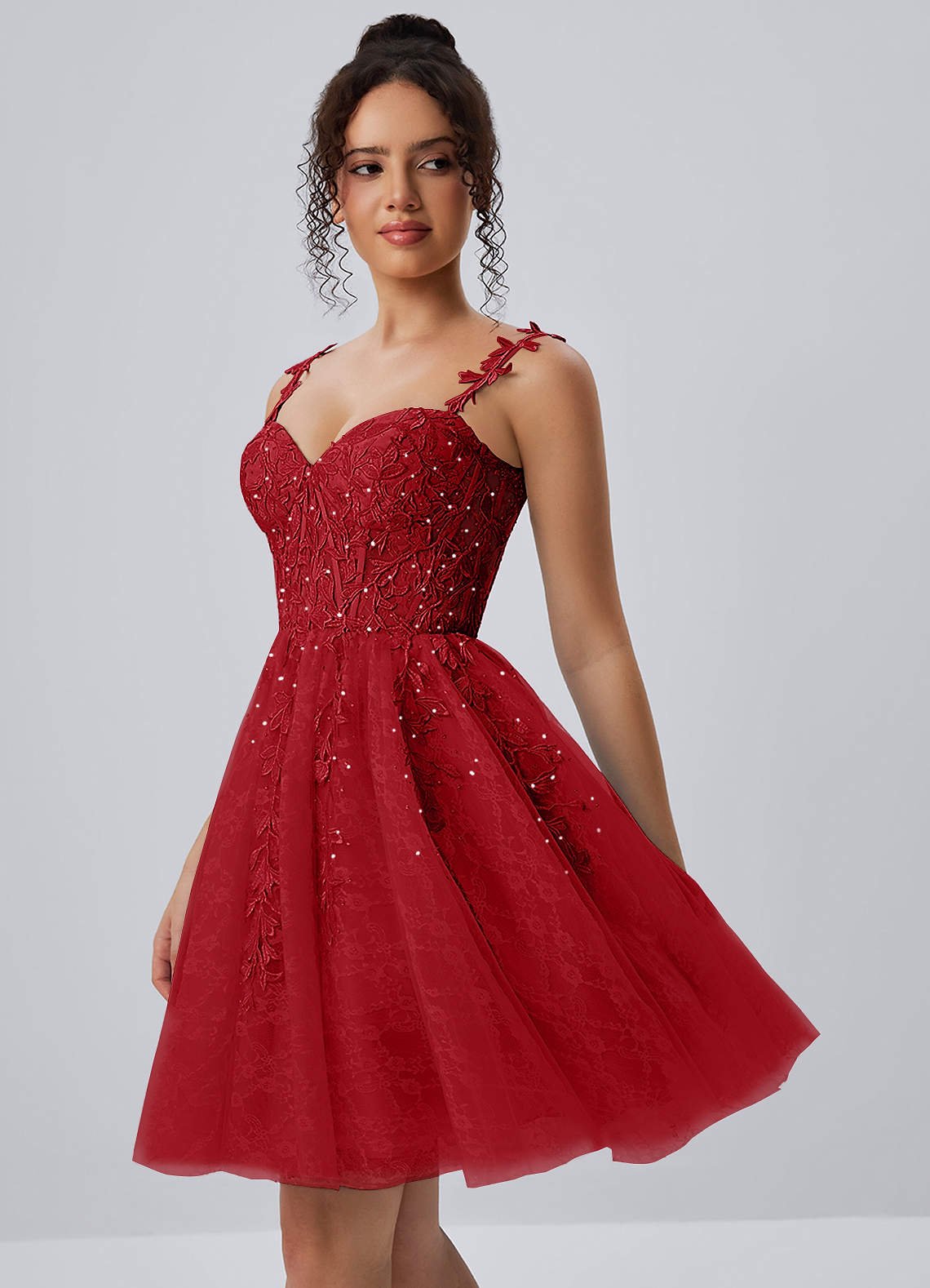 Raphinase A-Line Sweetheart Tulle Prom Dress in Red